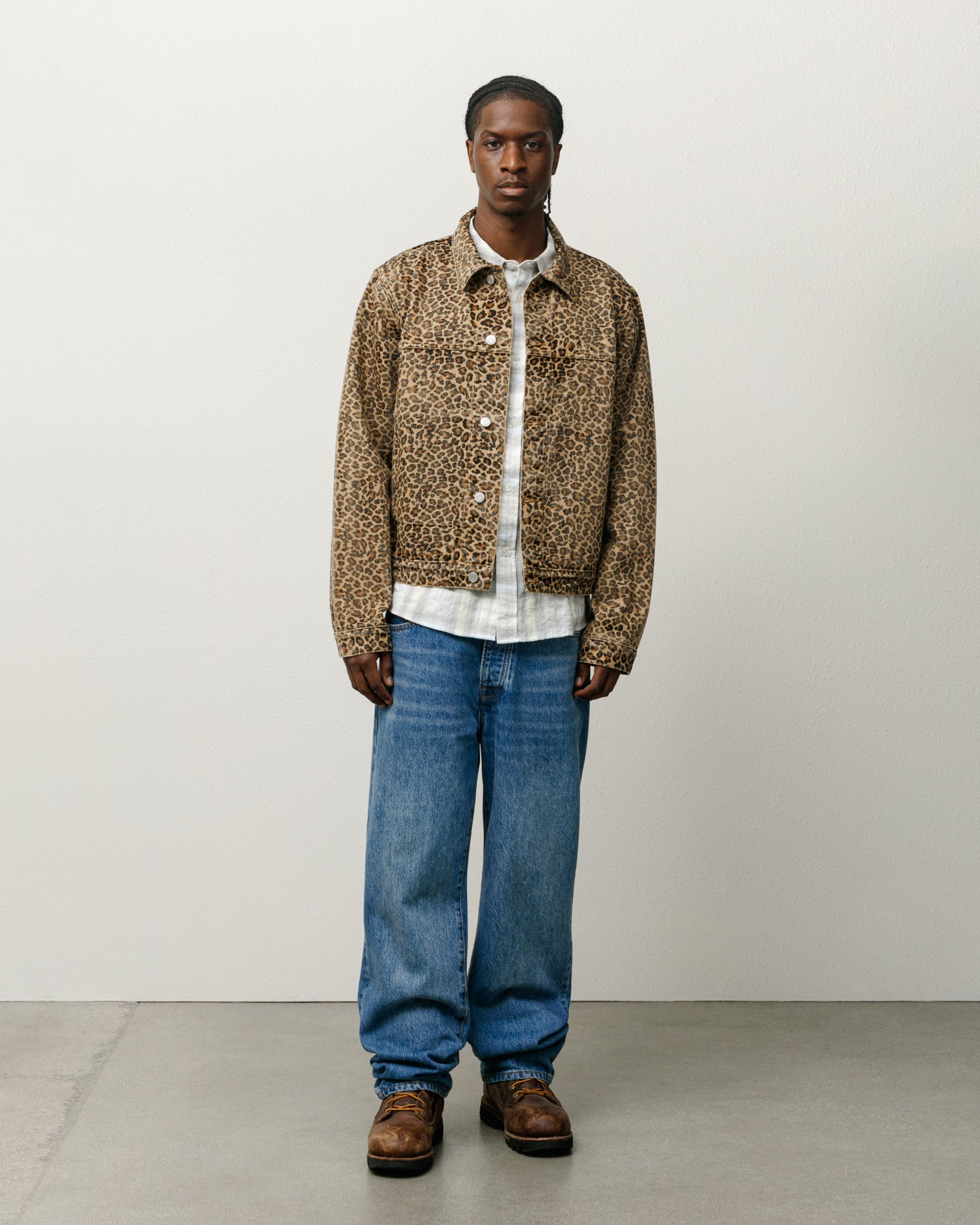 Trucker Jacket Denim – Leopard | Outerwear | Stüssy Canada