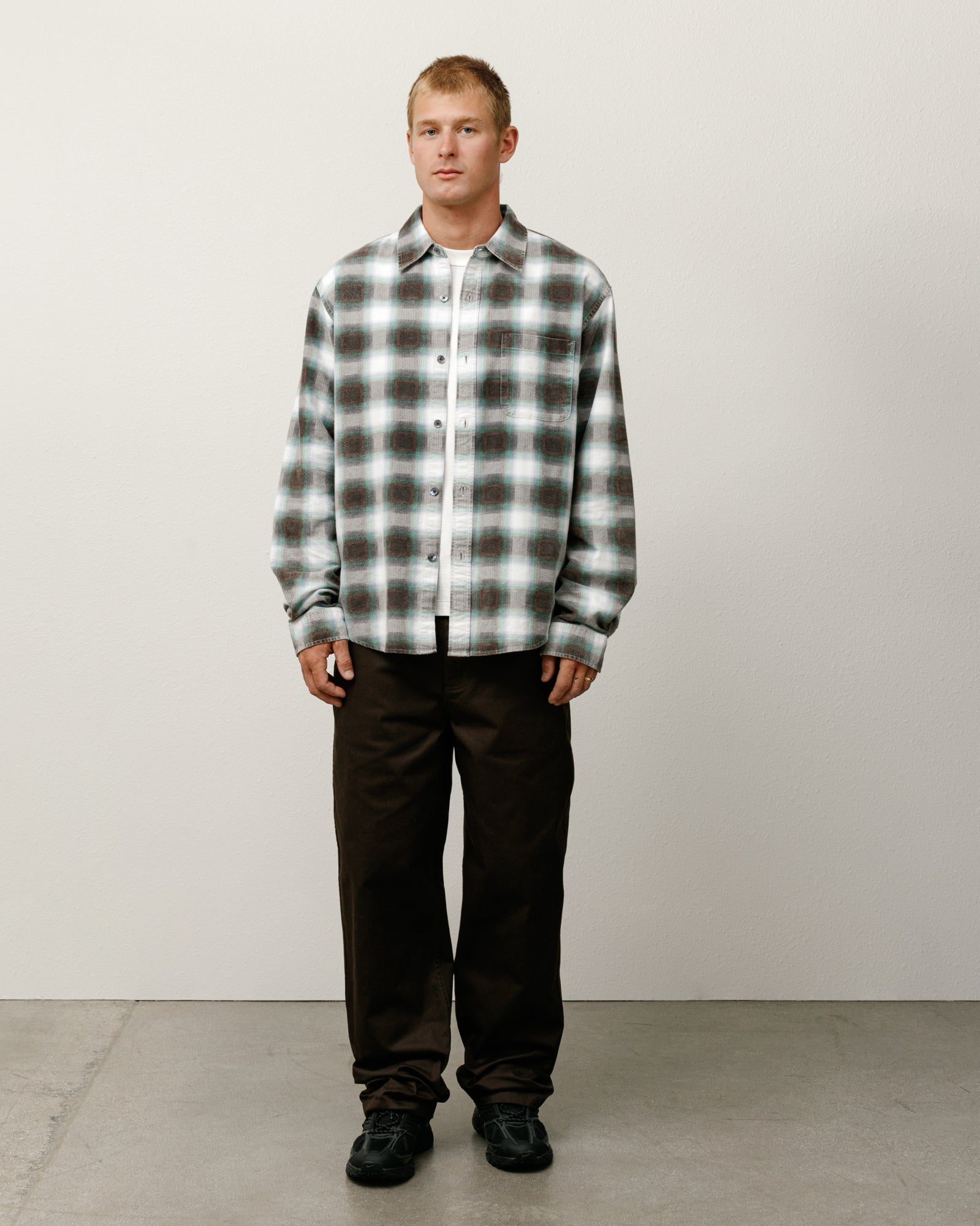 June Plaid Shirt Mens Long Sleeve In Bone