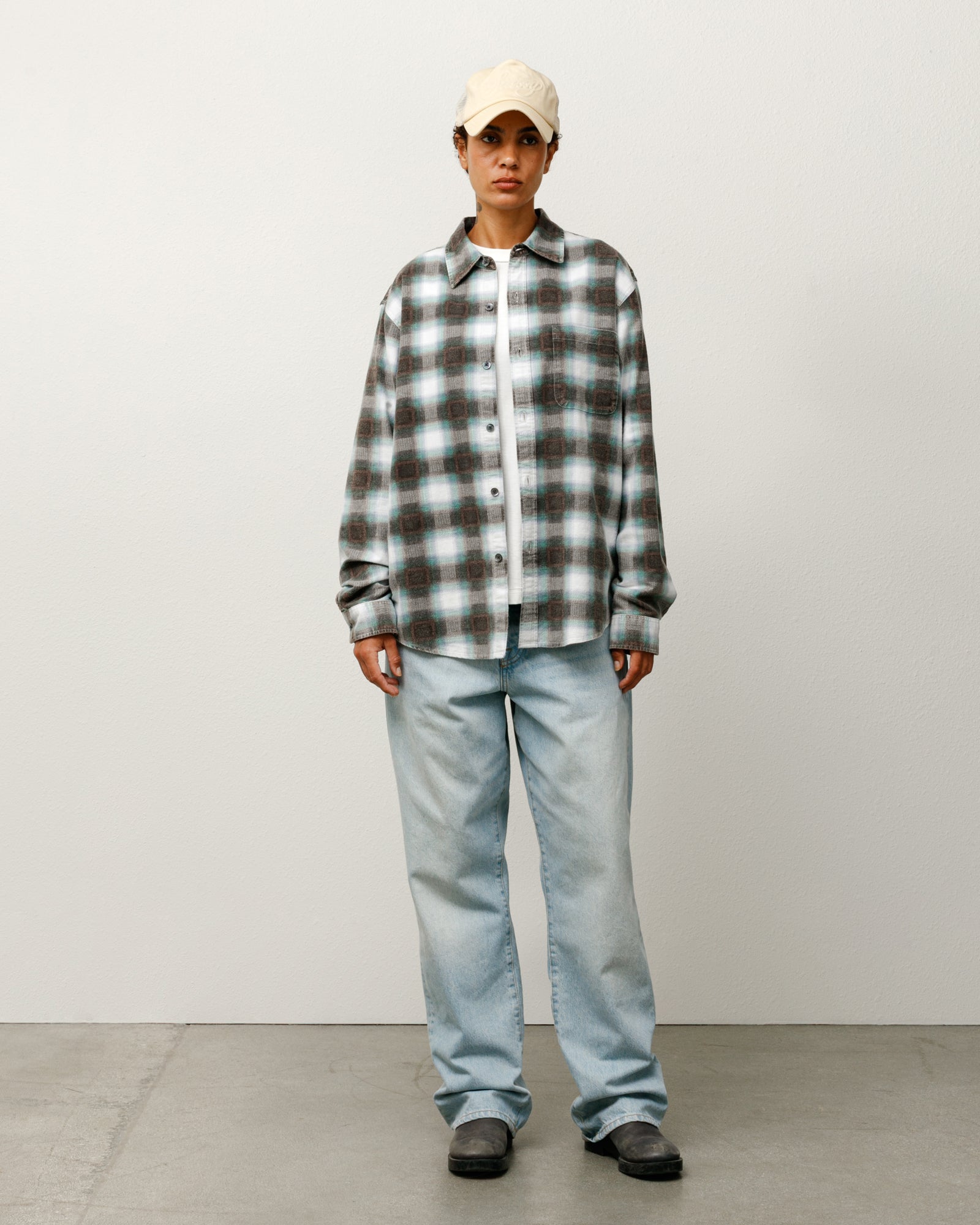 June Plaid Shirt Mens Long Sleeve In Bone