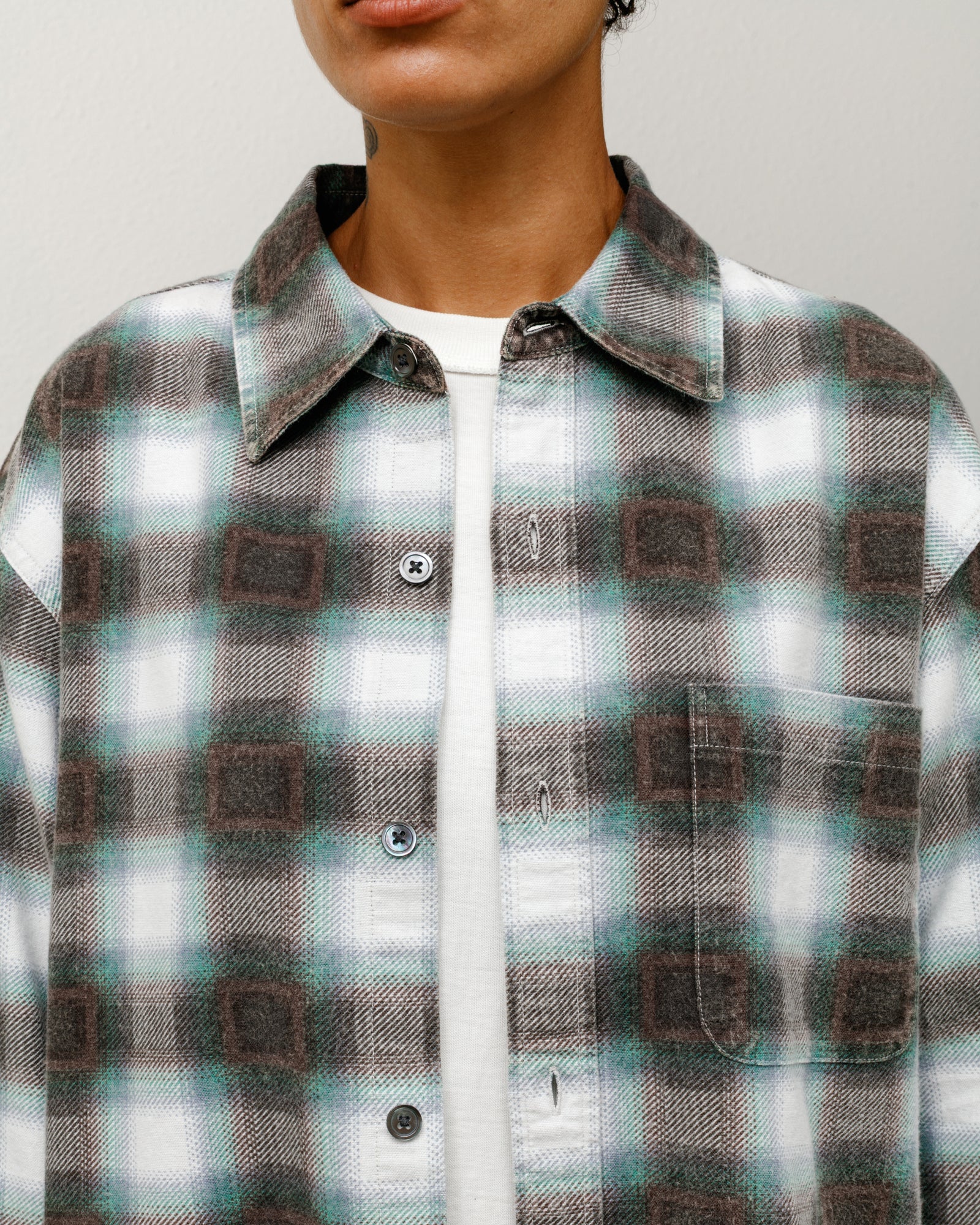June Plaid Shirt Mens Long Sleeve In Bone