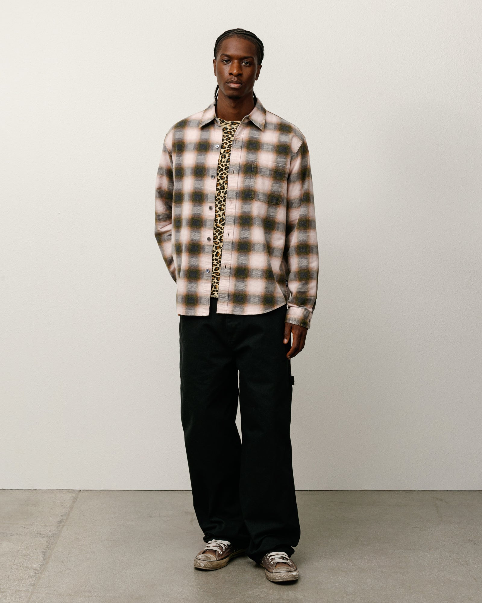 June Plaid Shirt Mens Long Sleeve In Rose
