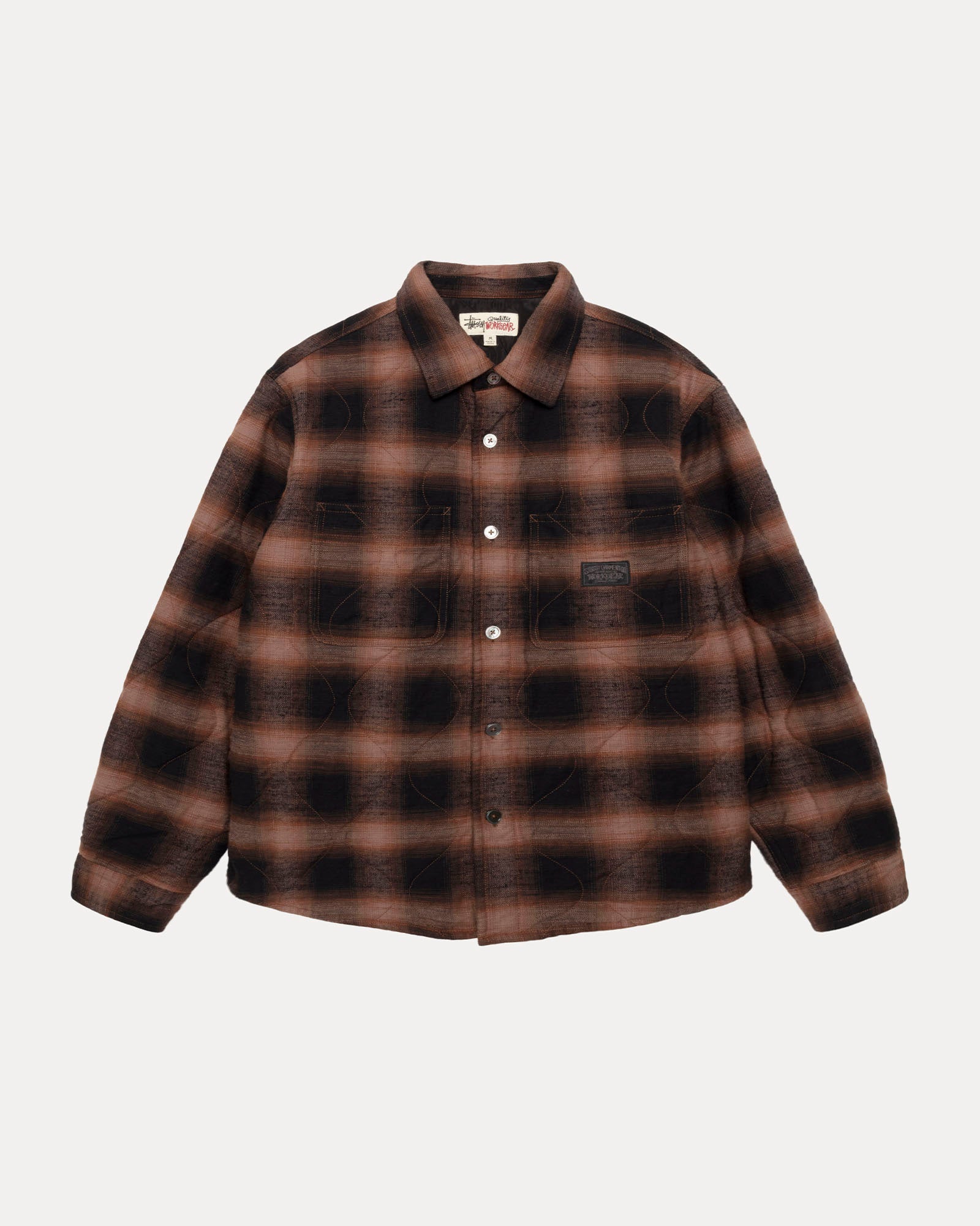 Quilted Plaid Shirt Jacket Mens Long Sleeve In Brown
