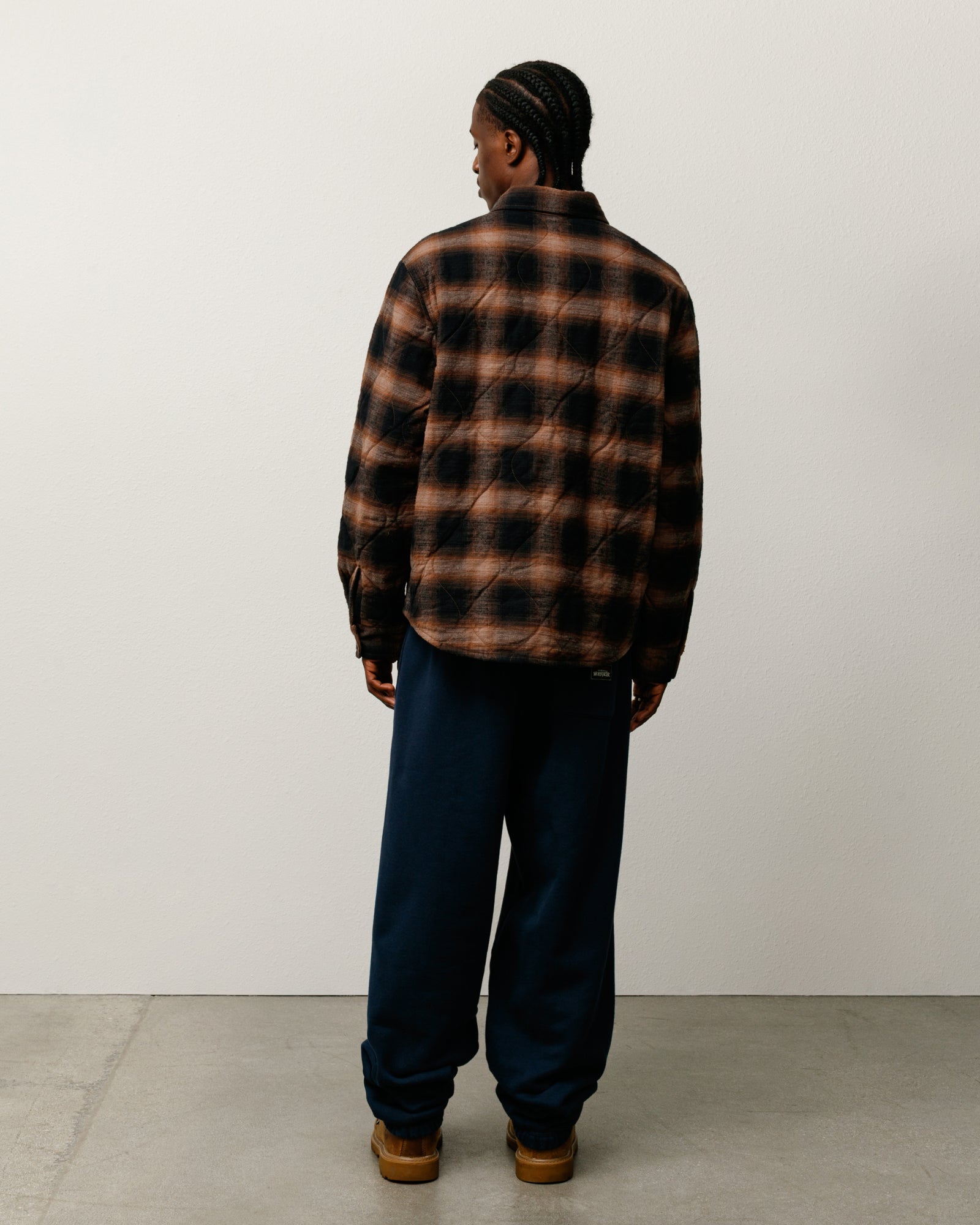 Quilted Plaid Shirt Jacket Mens Long Sleeve In Brown