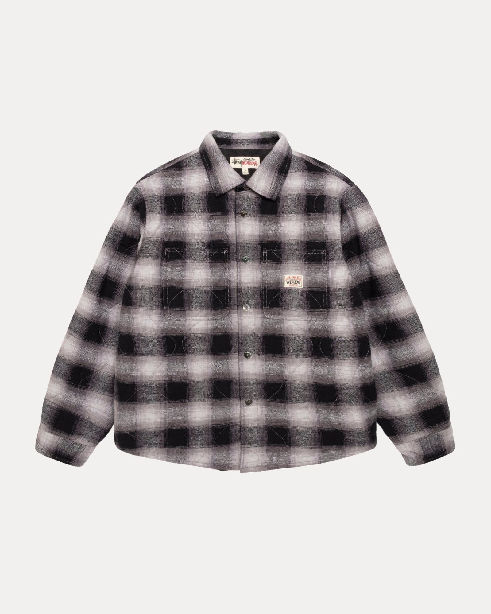 Quilted Plaid Shirt Jacket Mens Long Sleeve In Grey