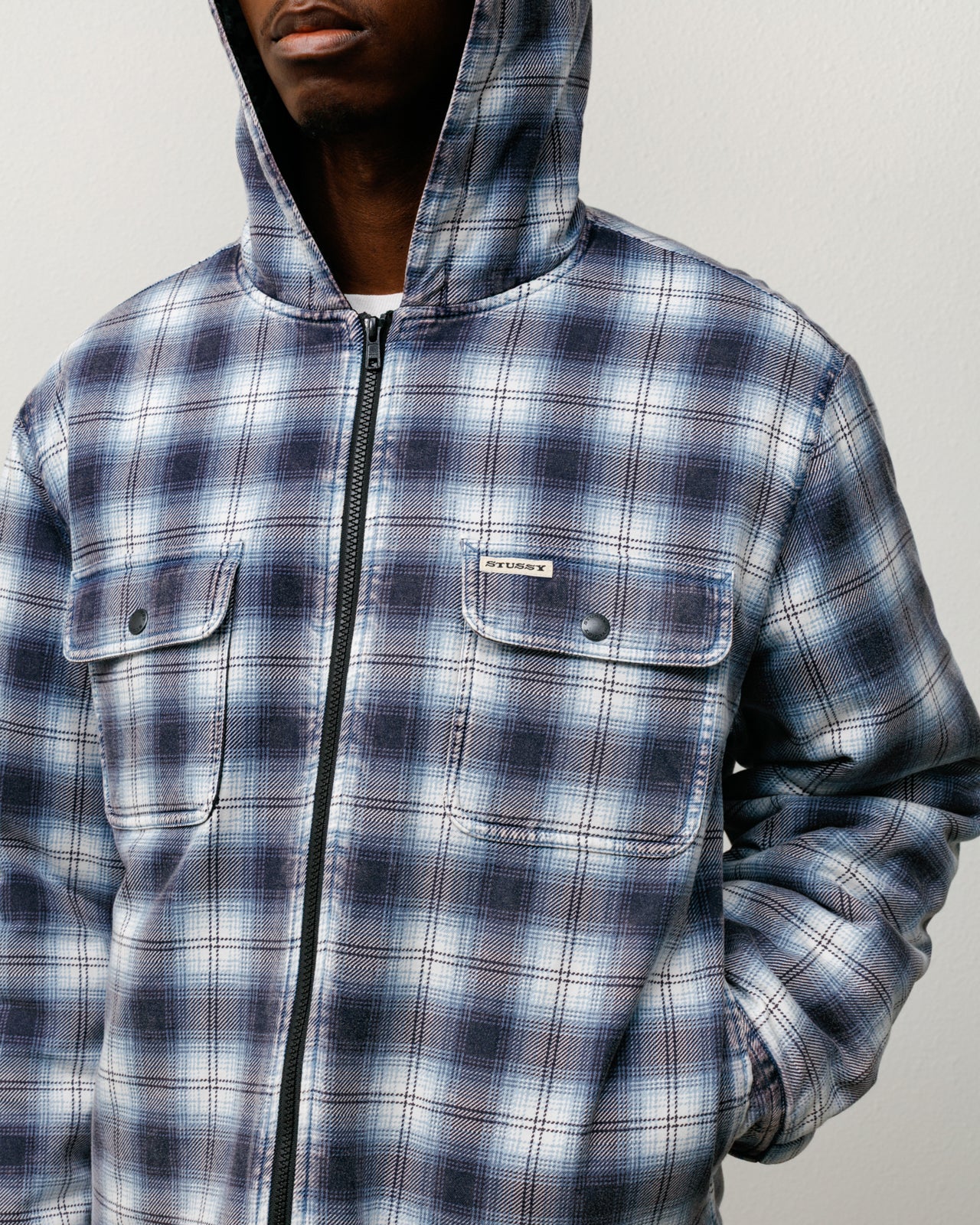 Zip Hooded Plaid Shirt – Blue | Outerwear | Stüssy Canada