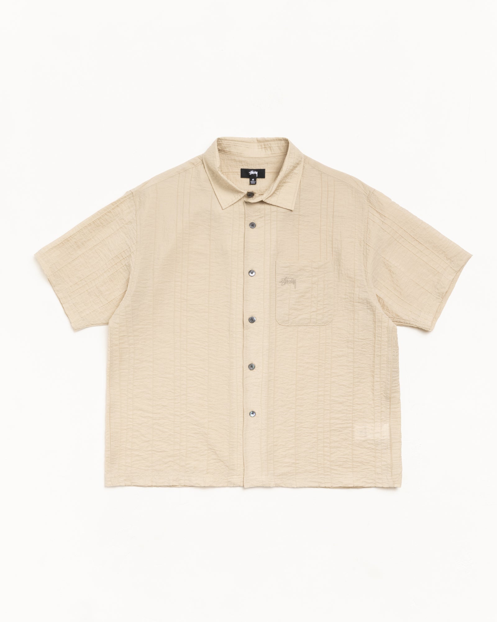 Pleated Textured Shirt Mens Long Sleeve In Tan