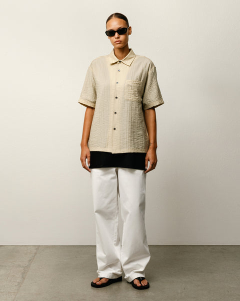 Pleated Textured Shirt Mens Long Sleeve In Tan