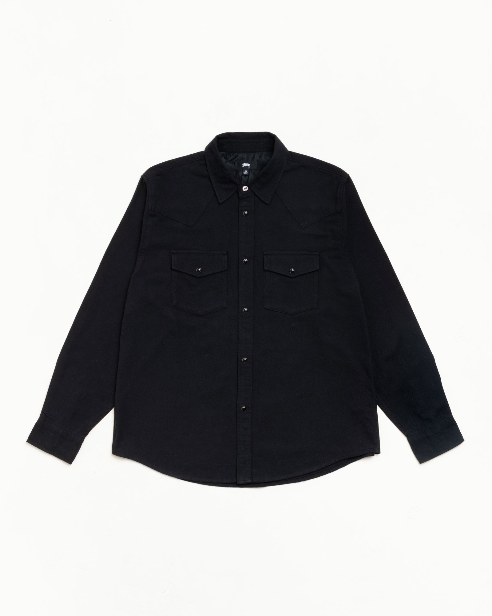 Black Cotton Silk Western Shirt Unisex Long Sleeve With Snap Pockets