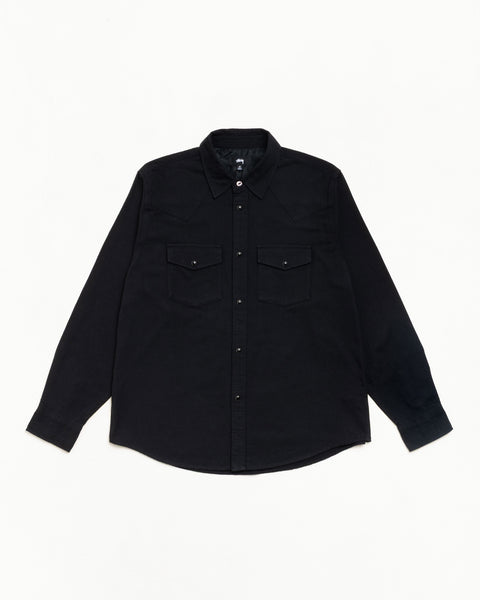 Black Cotton Silk Western Shirt Unisex Long Sleeve With Snap Pockets