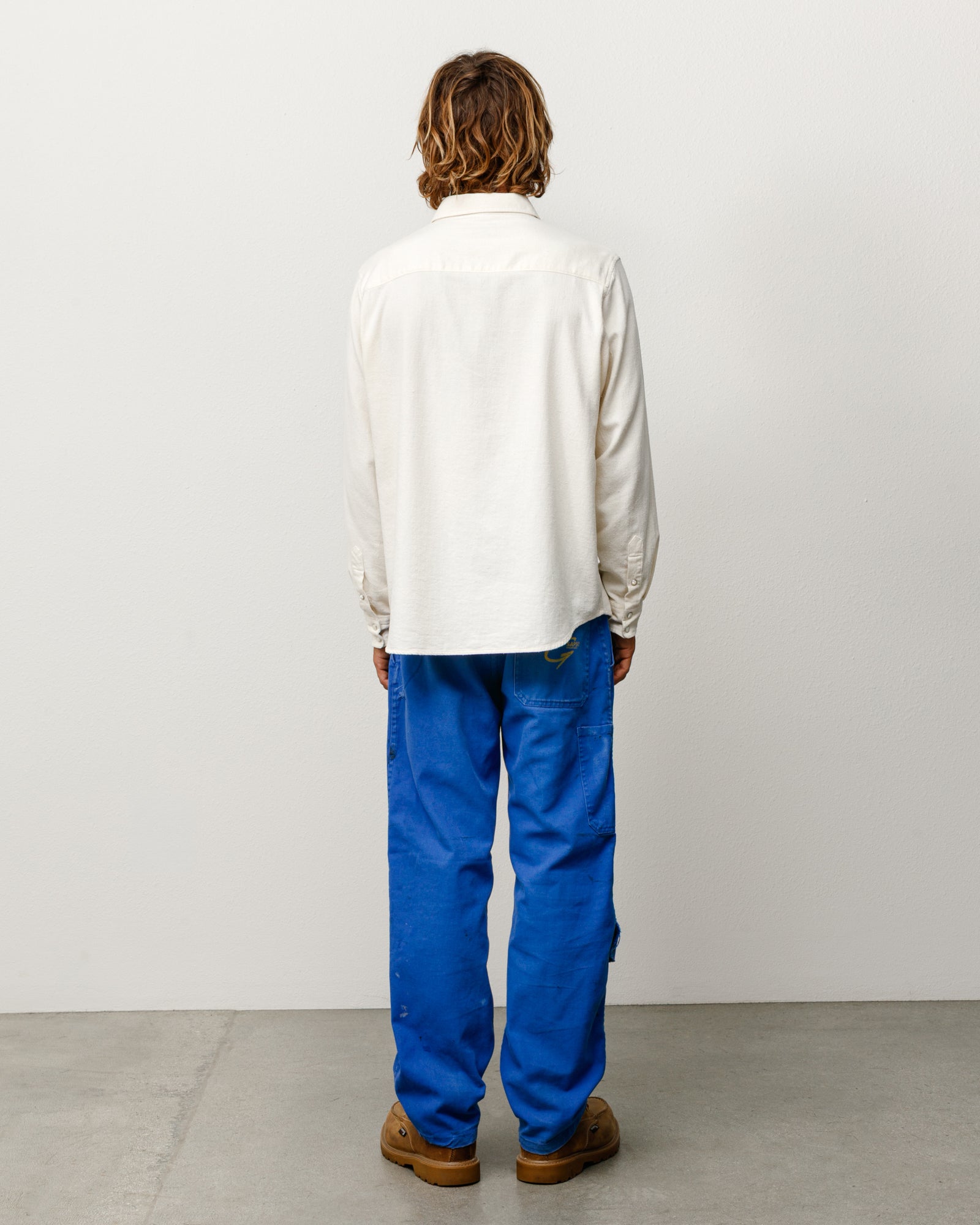 Cotton Silk Western Shirt Unisex Long Sleeve In Off White Back View On Model