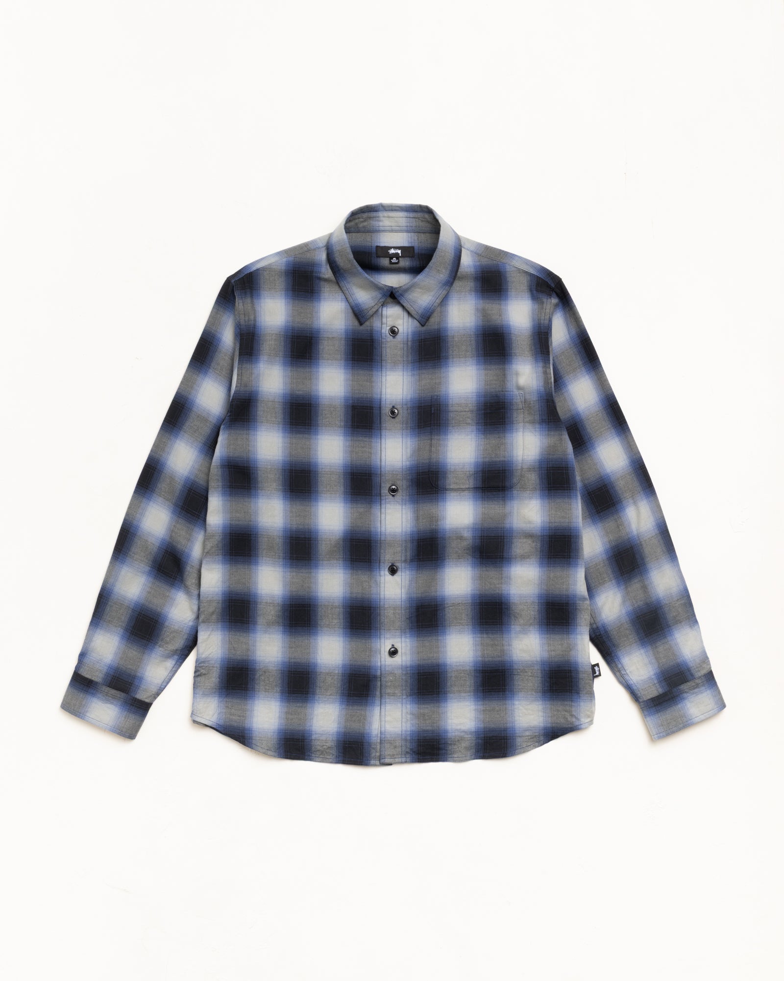 Beach Ombre Plaid Shirt Unisex Long Sleeve In Black