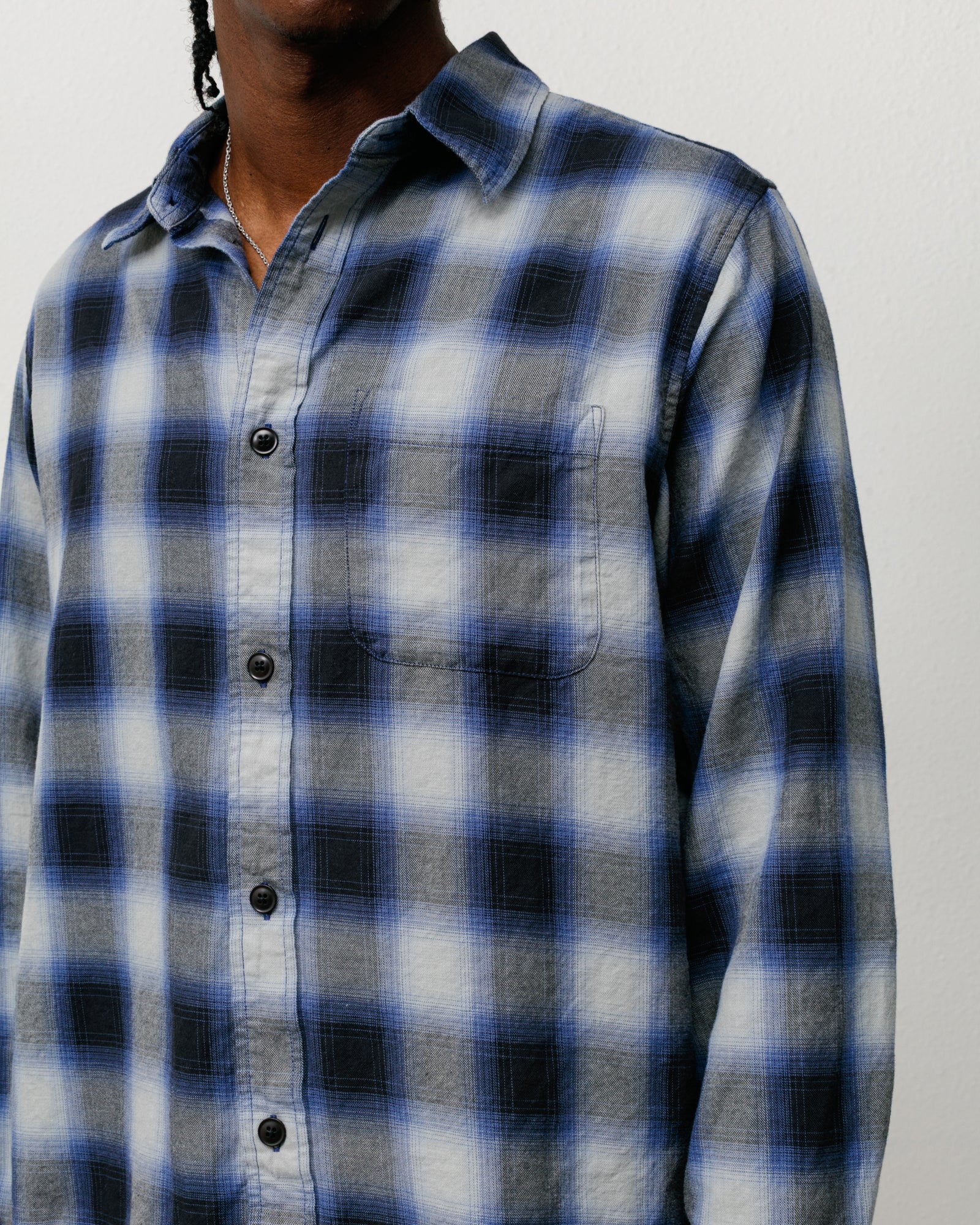 Beach Ombre Plaid Shirt Unisex Long Sleeve In Black