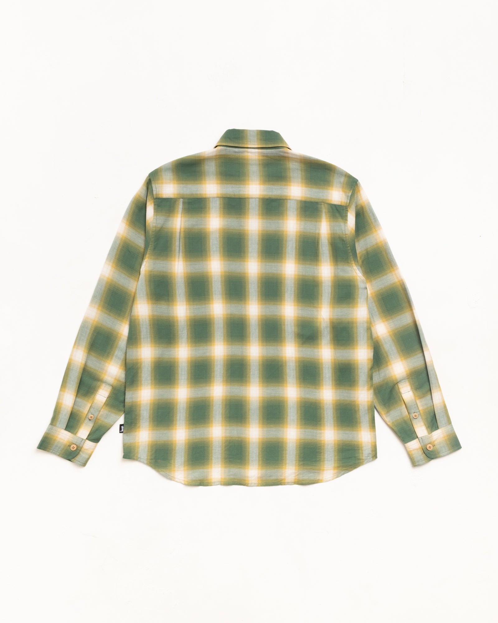 Beach Ombre Plaid Shirt Unisex Long Sleeve Back View In Green