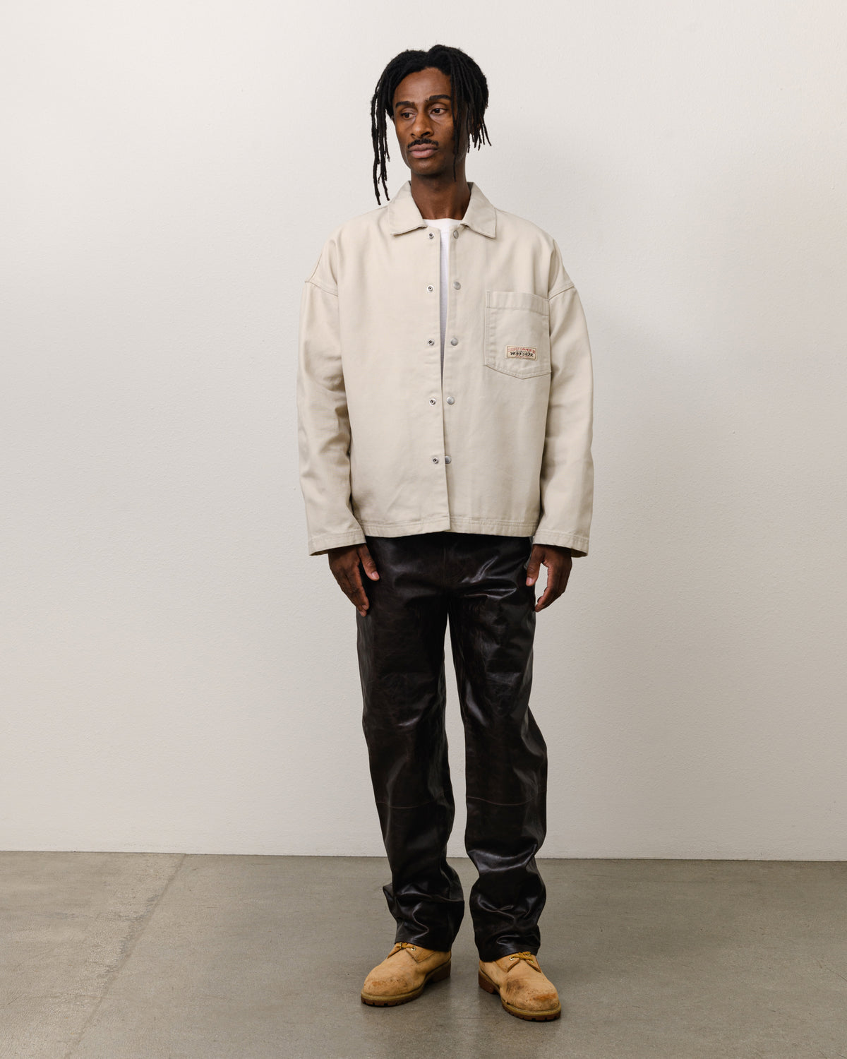 Canvas Work Overshirt Unisex Long Sleeve In Bone
