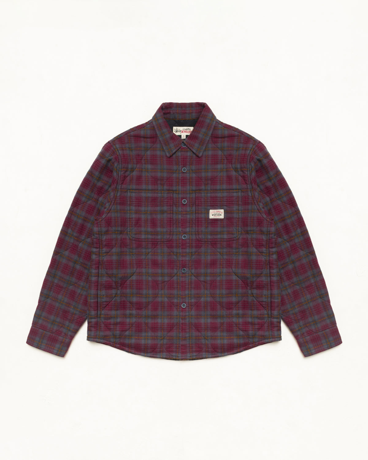 Quilted Plaid Shirt Jacket Unisex Long Sleeve In Grey