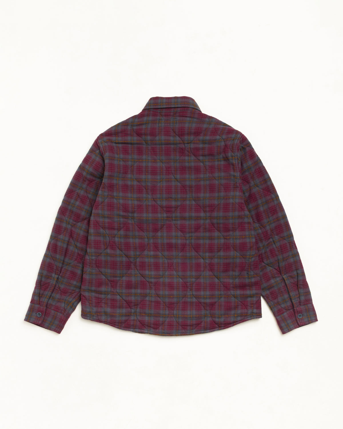 Quilted Plaid Shirt Jacket Unisex Long Sleeve In Grey