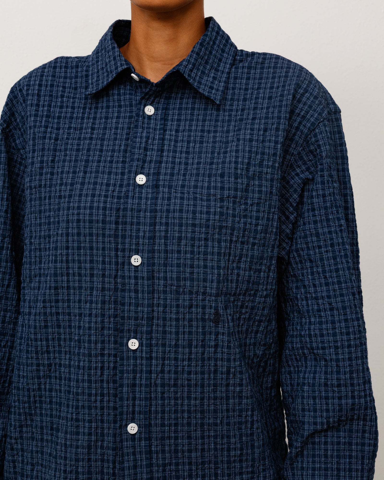 Standard Crinkle Shirt - Navy Check | Tops & Shirts | Stüssy Canada