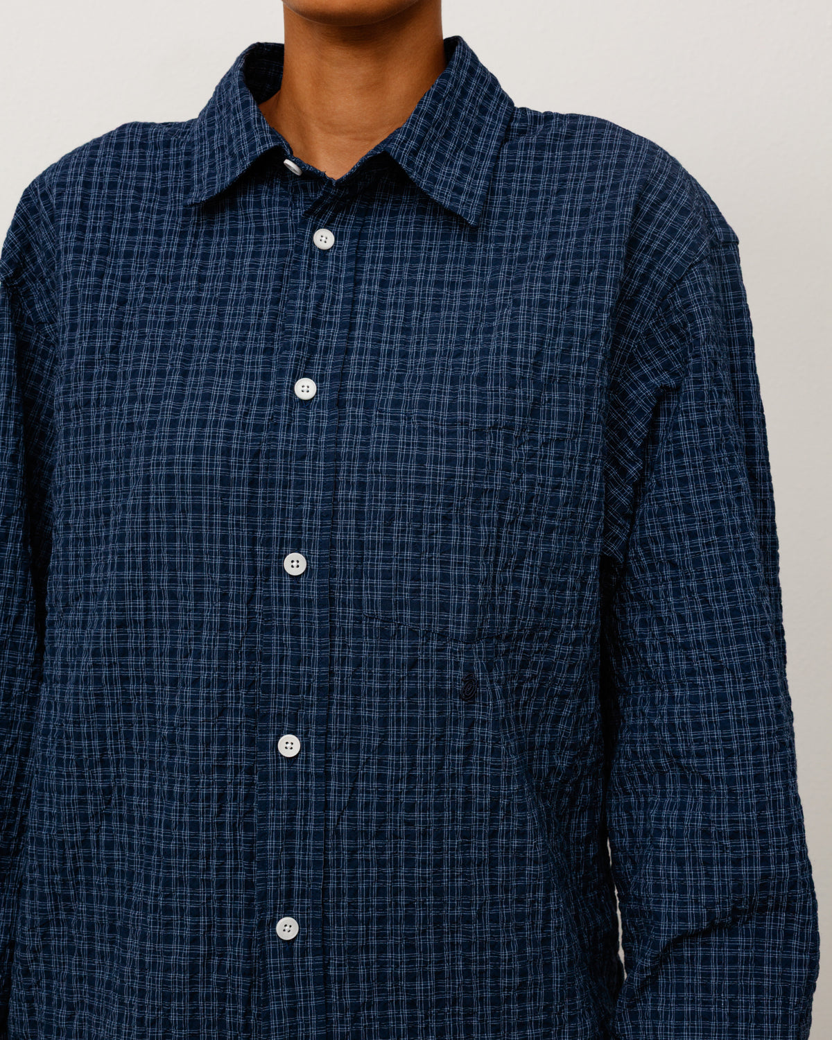 Standard Ls Shirt Crinkle Unisex Long Sleeve In Navy Check
