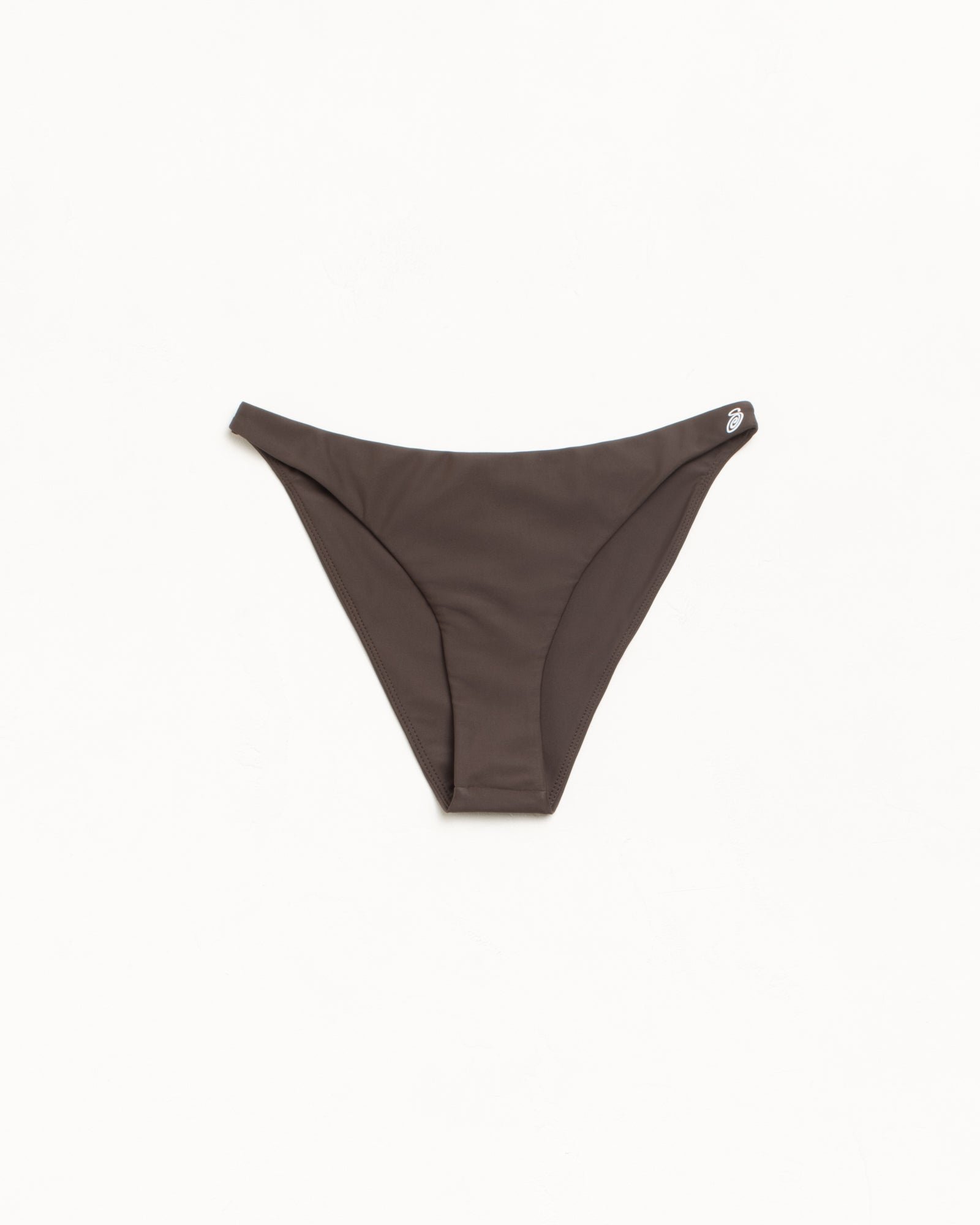 Bikini Bottom Swim in the colour Brown featuring a rubberized Stüssy swirly S logo