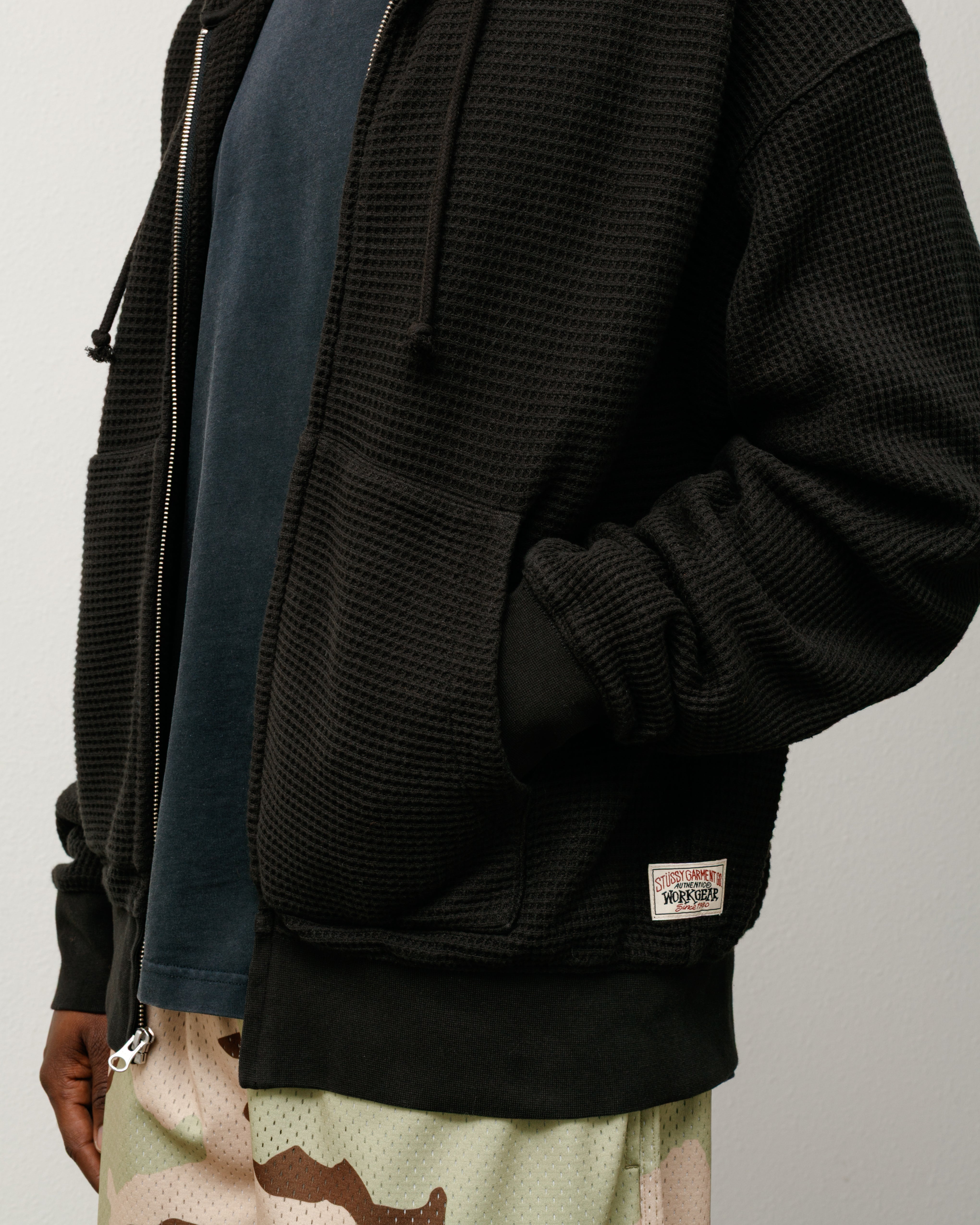 Double Layer Waffle Zip Hoodie – Black | Tops | Stüssy Canada