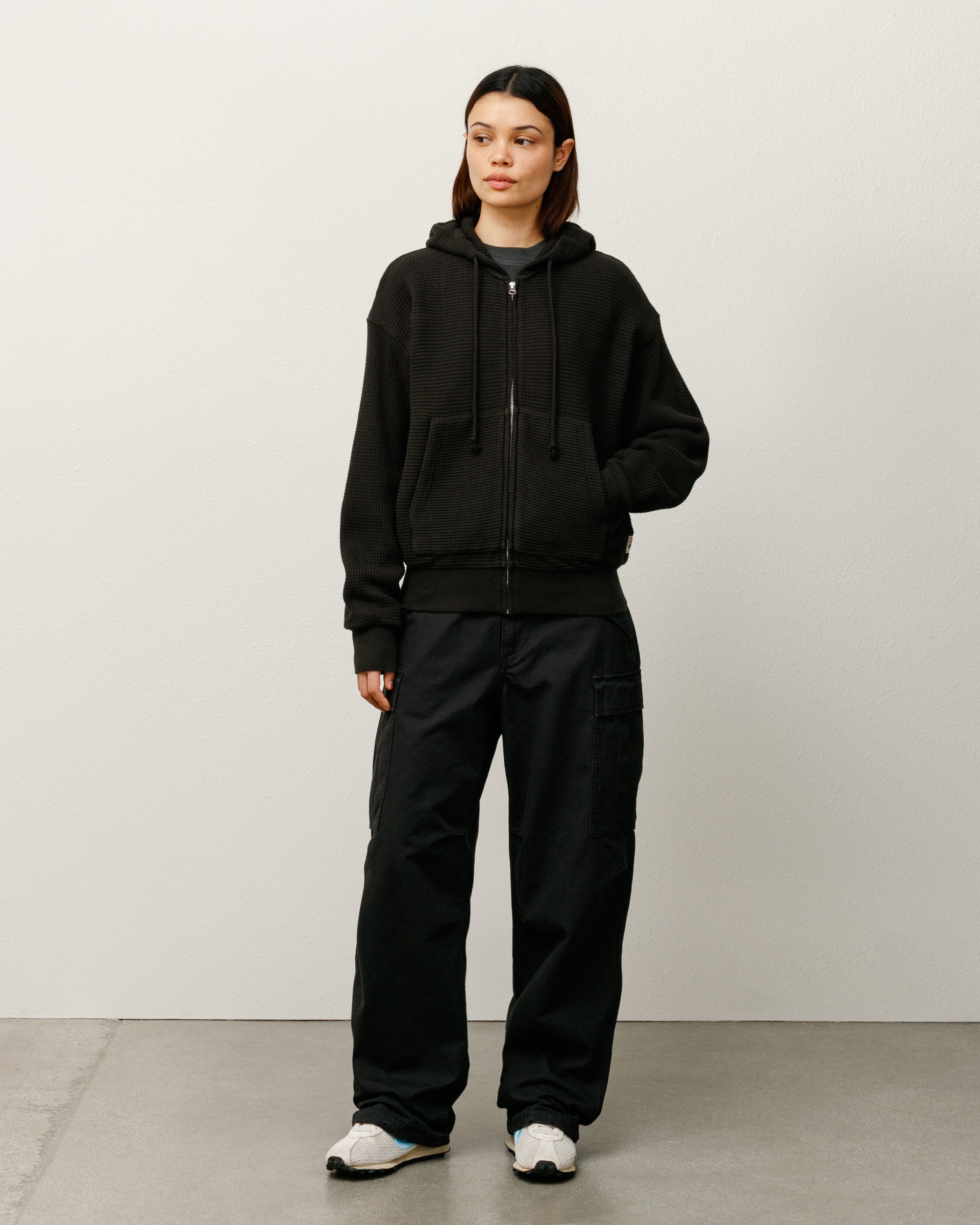 DOUBLE LAYER WAFFLE ZIP HOODIE