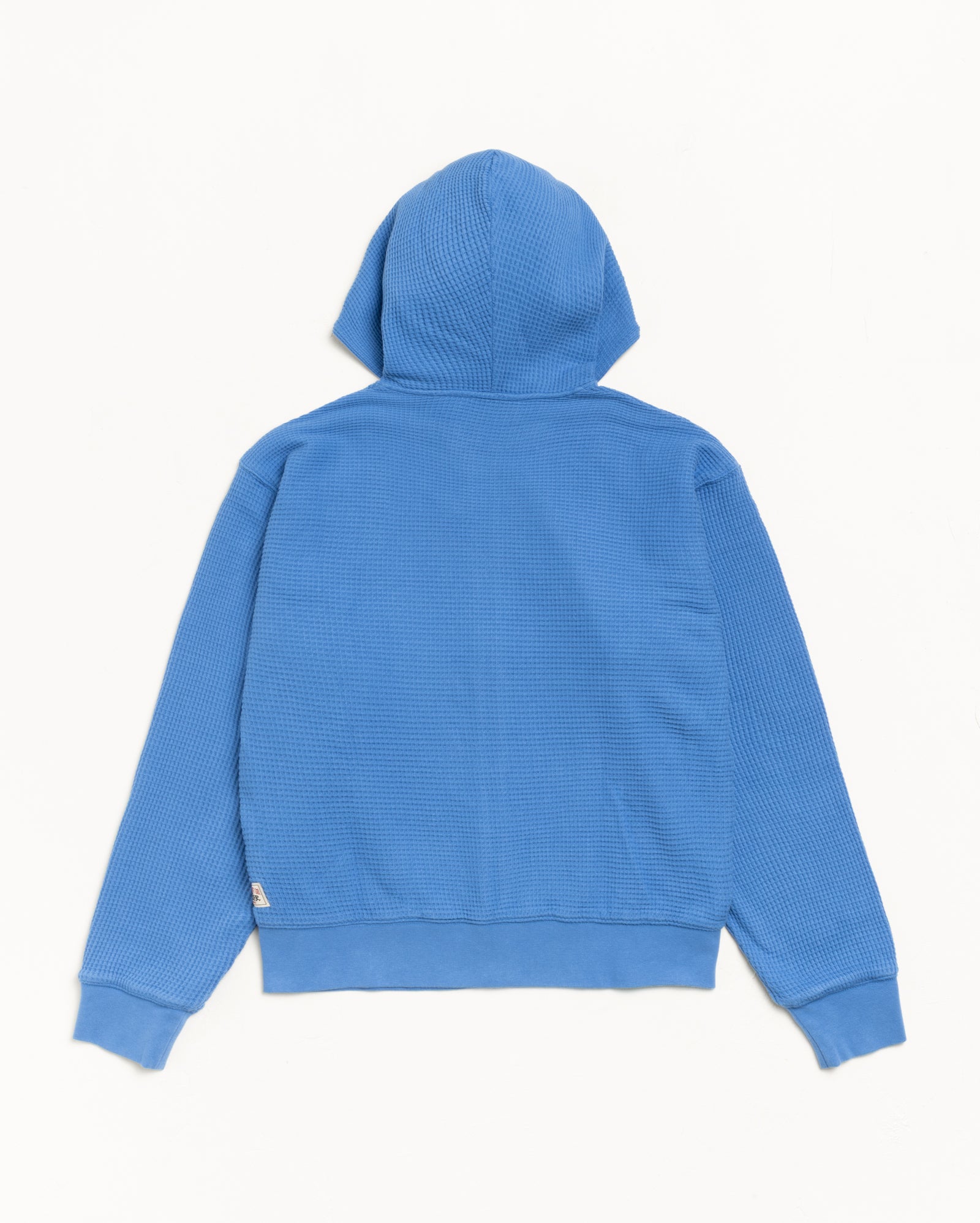Double Layer Waffle Zip Hood Mens Long Sleeve In Blue