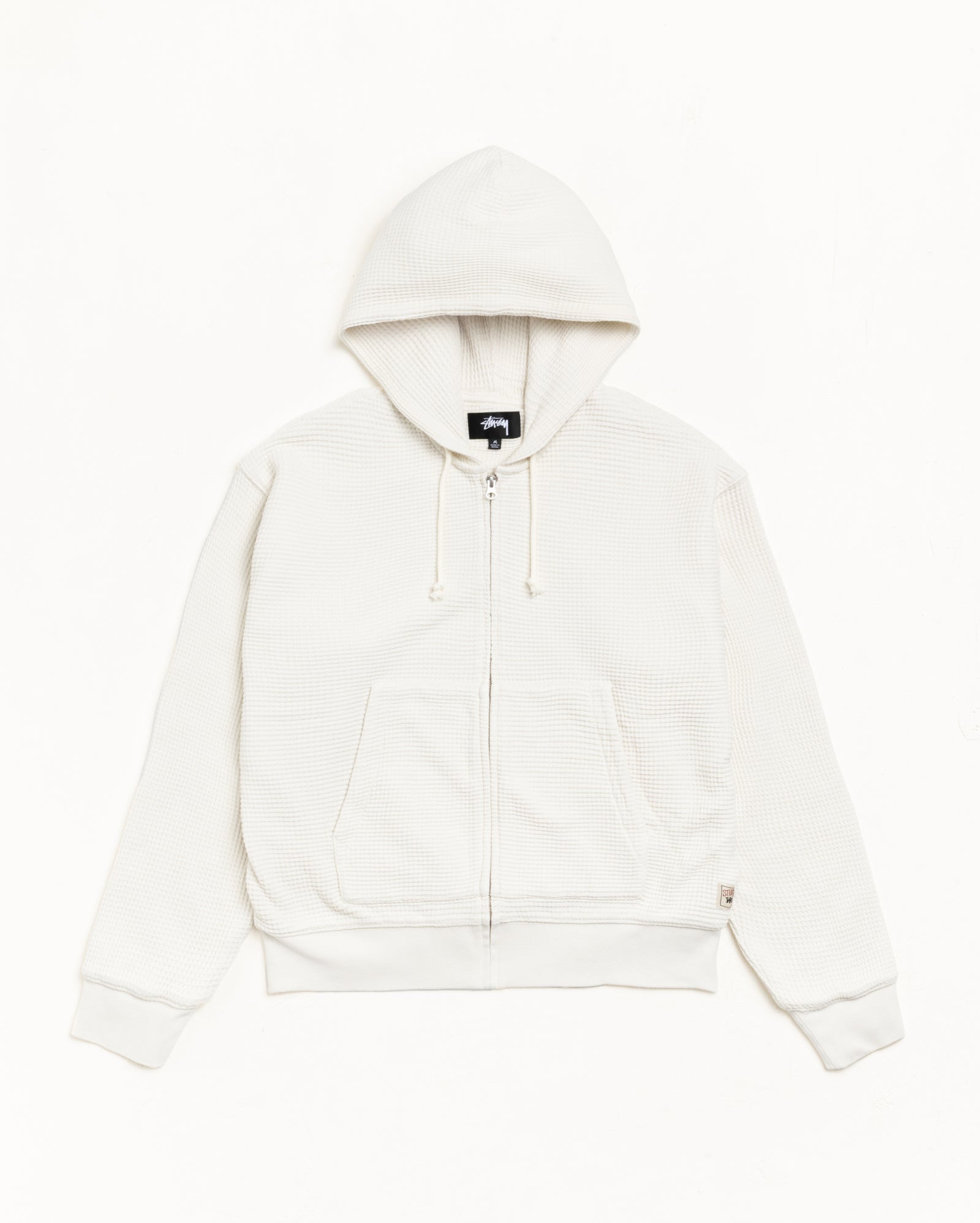 Double Layer Waffle Zip Hood Mens Long Sleeve In Off White