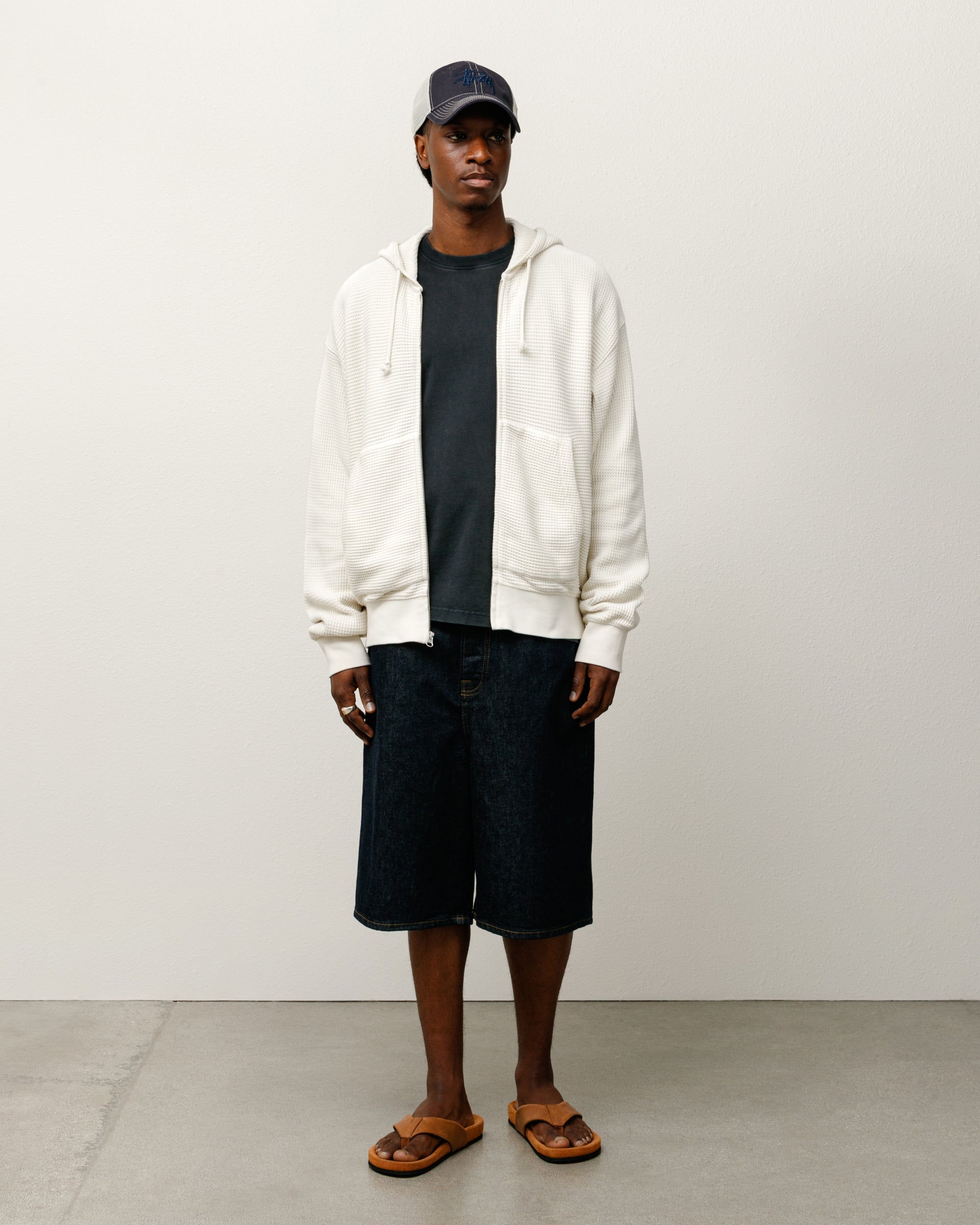 DOUBLE LAYER WAFFLE ZIP HOODIE