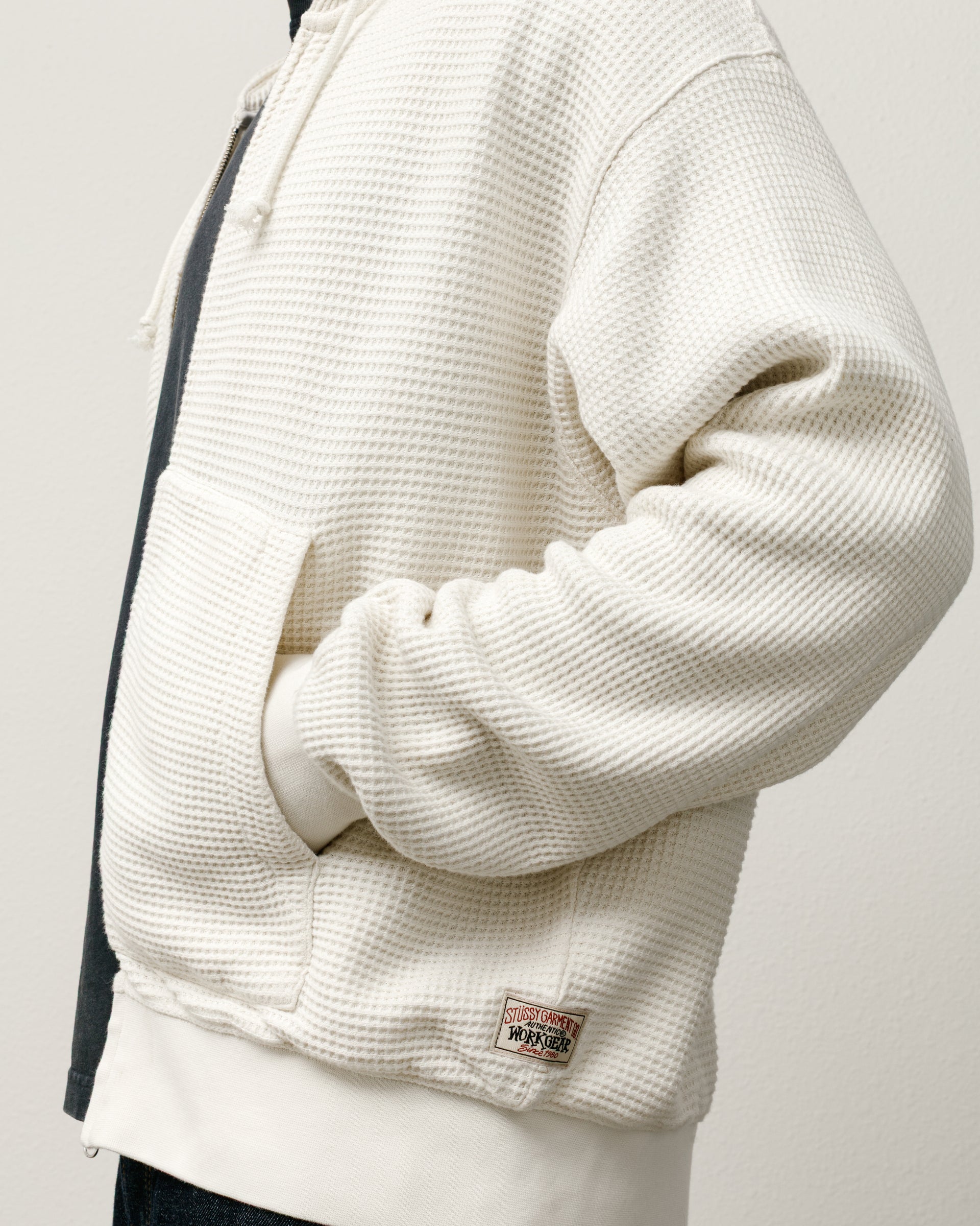 DOUBLE LAYER WAFFLE ZIP HOODIE