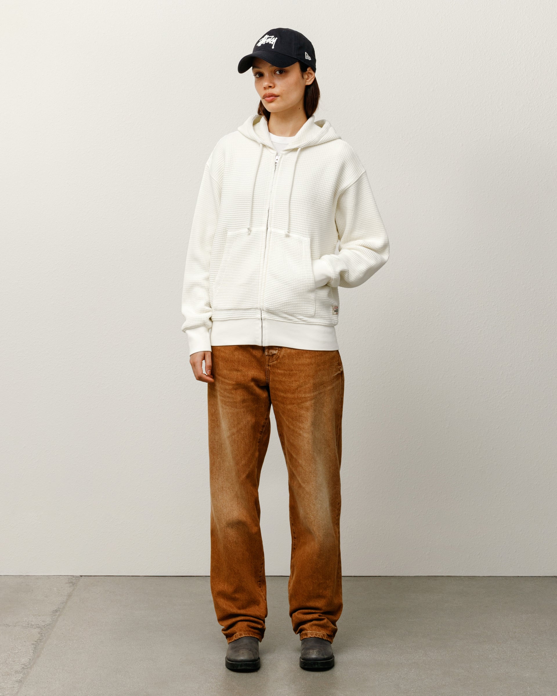 DOUBLE LAYER WAFFLE ZIP HOODIE