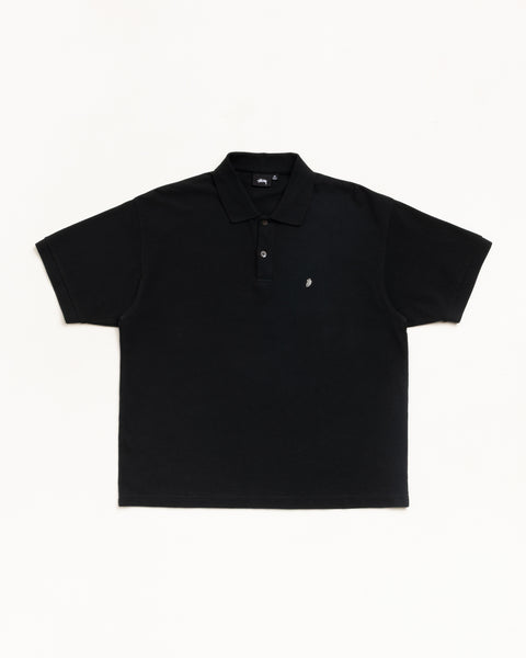 Classic Pique Polo Mens Short Sleeve In Black, Cotton Pique With Rib Collar And Chest Logo