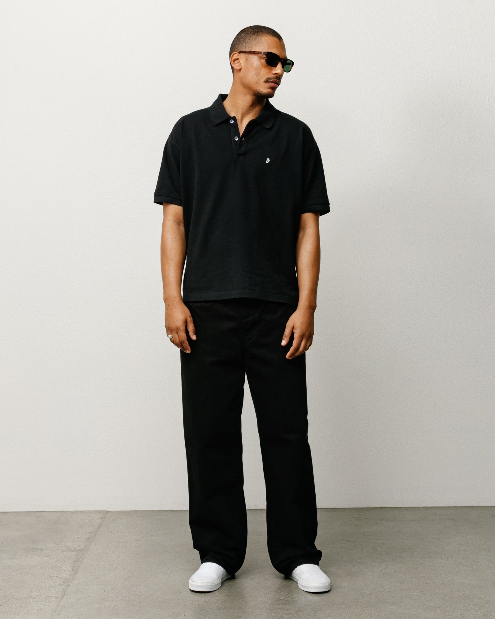 Classic Pique Polo Mens Short Sleeve In Black, Cotton Pique With Rib Collar And Chest Logo
