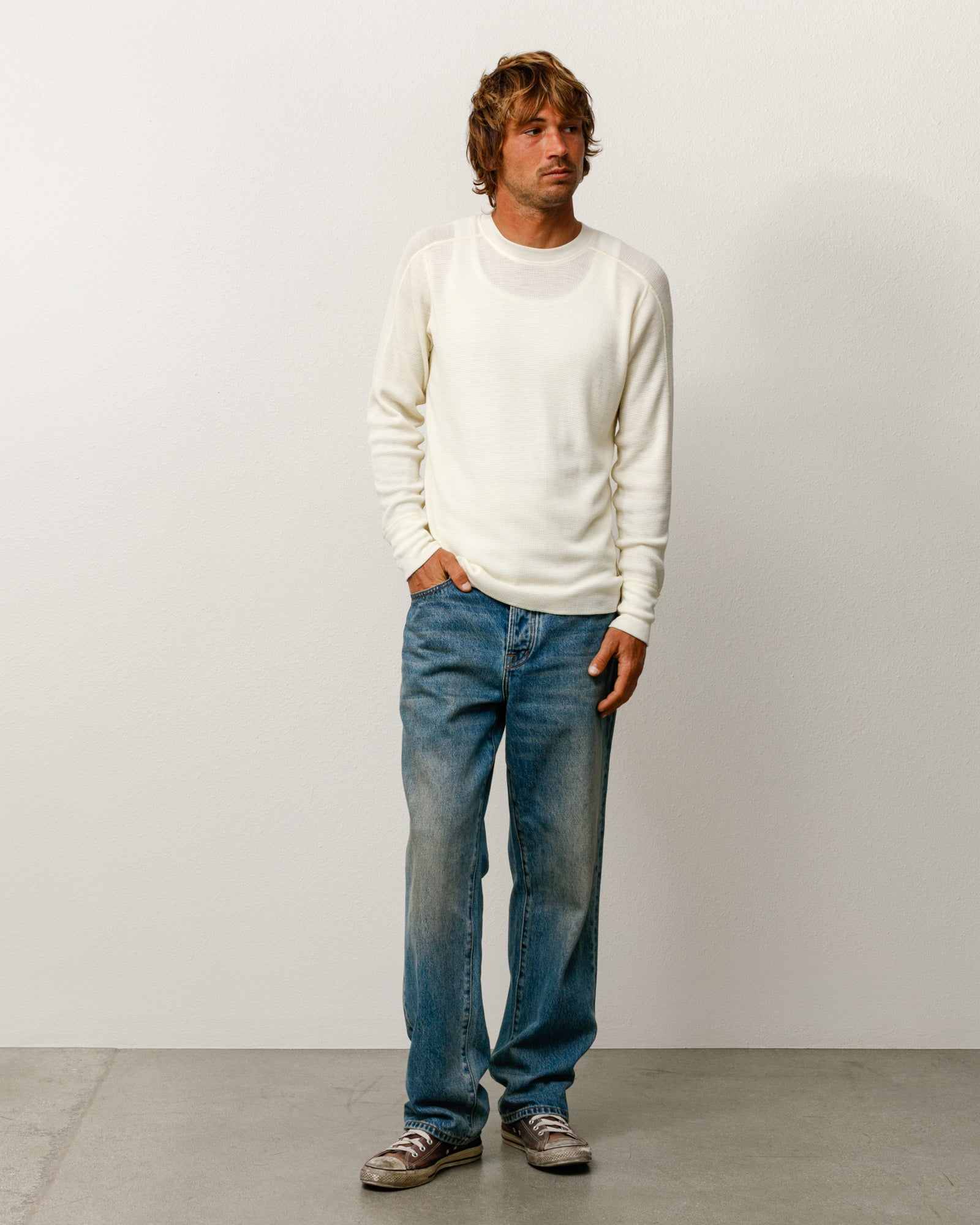 Wool Ls Thermal Mens Long Sleeve In Ecru