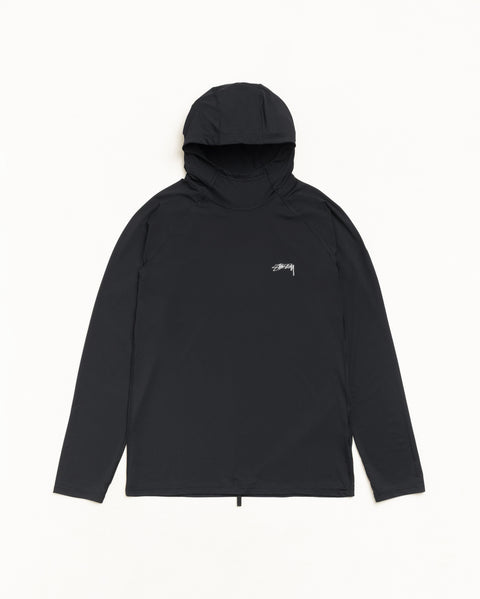Ls Hooded Rash Guard Unisex Long Sleeve In Black