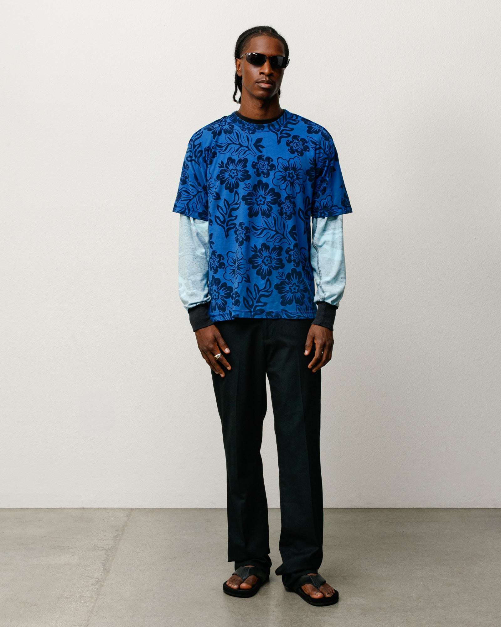 Lazy Ss Tee Floral Print Unisex Short Sleeve In Sport Blue
