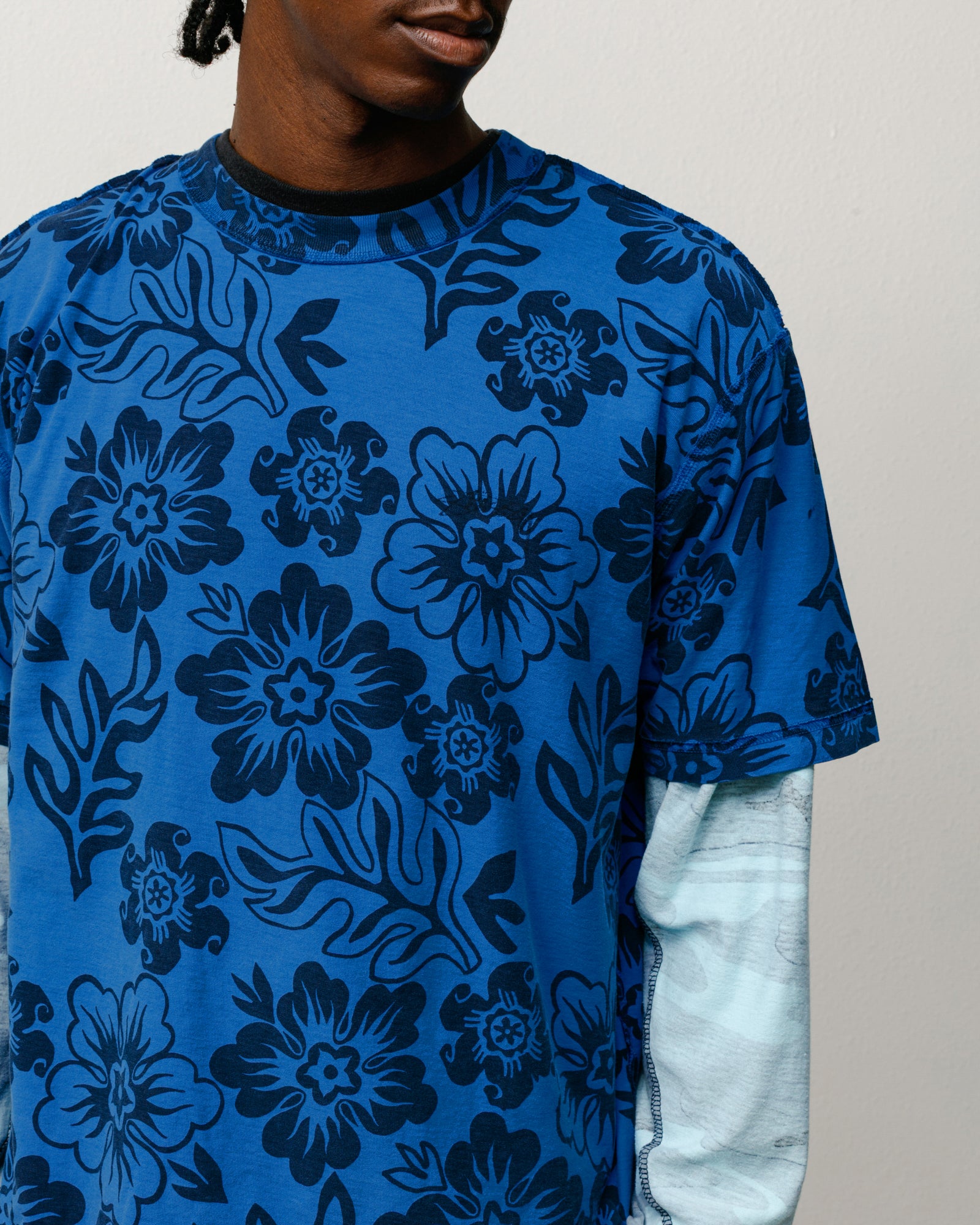 Lazy Ss Tee Floral Print Unisex Short Sleeve In Sport Blue
