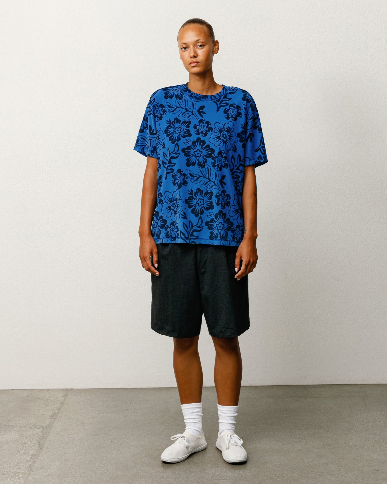 Lazy Ss Tee Floral Print Unisex Short Sleeve In Sport Blue