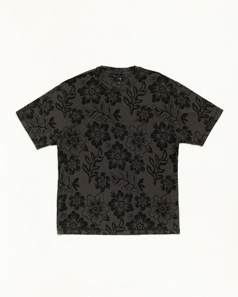 Lazy Ss Tee Floral Print Unisex Short Sleeve In Vintage Black