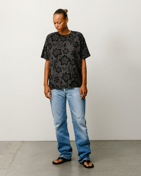 Lazy Ss Tee Floral Print Unisex Short Sleeve In Vintage Black