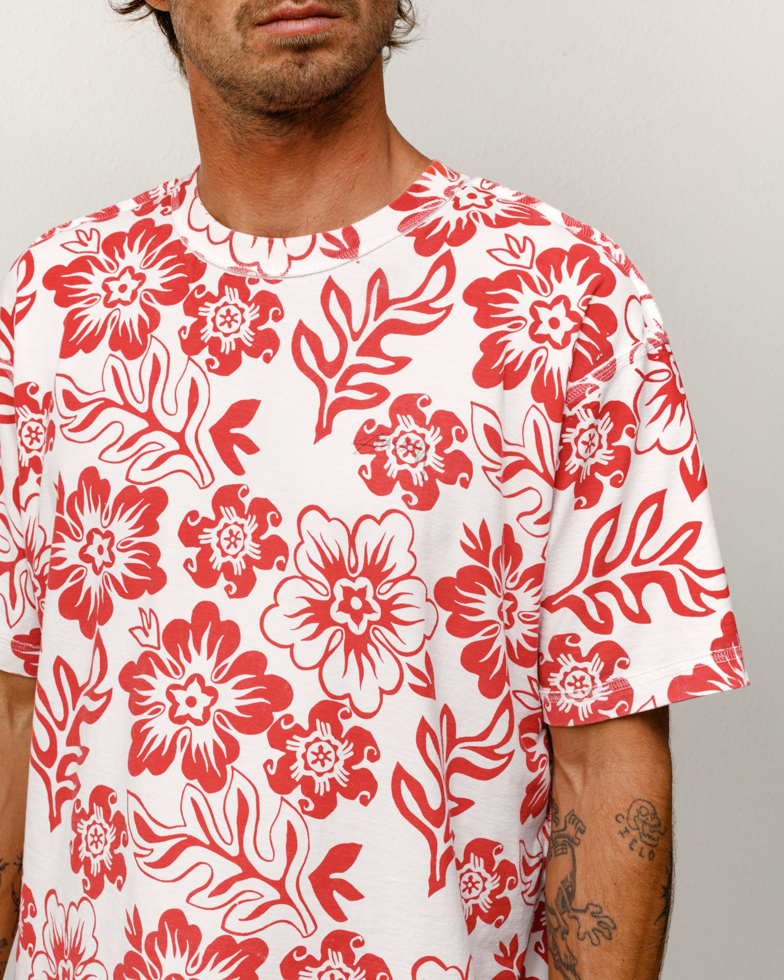 Lazy Ss Tee Floral Print Unisex Short Sleeve In White