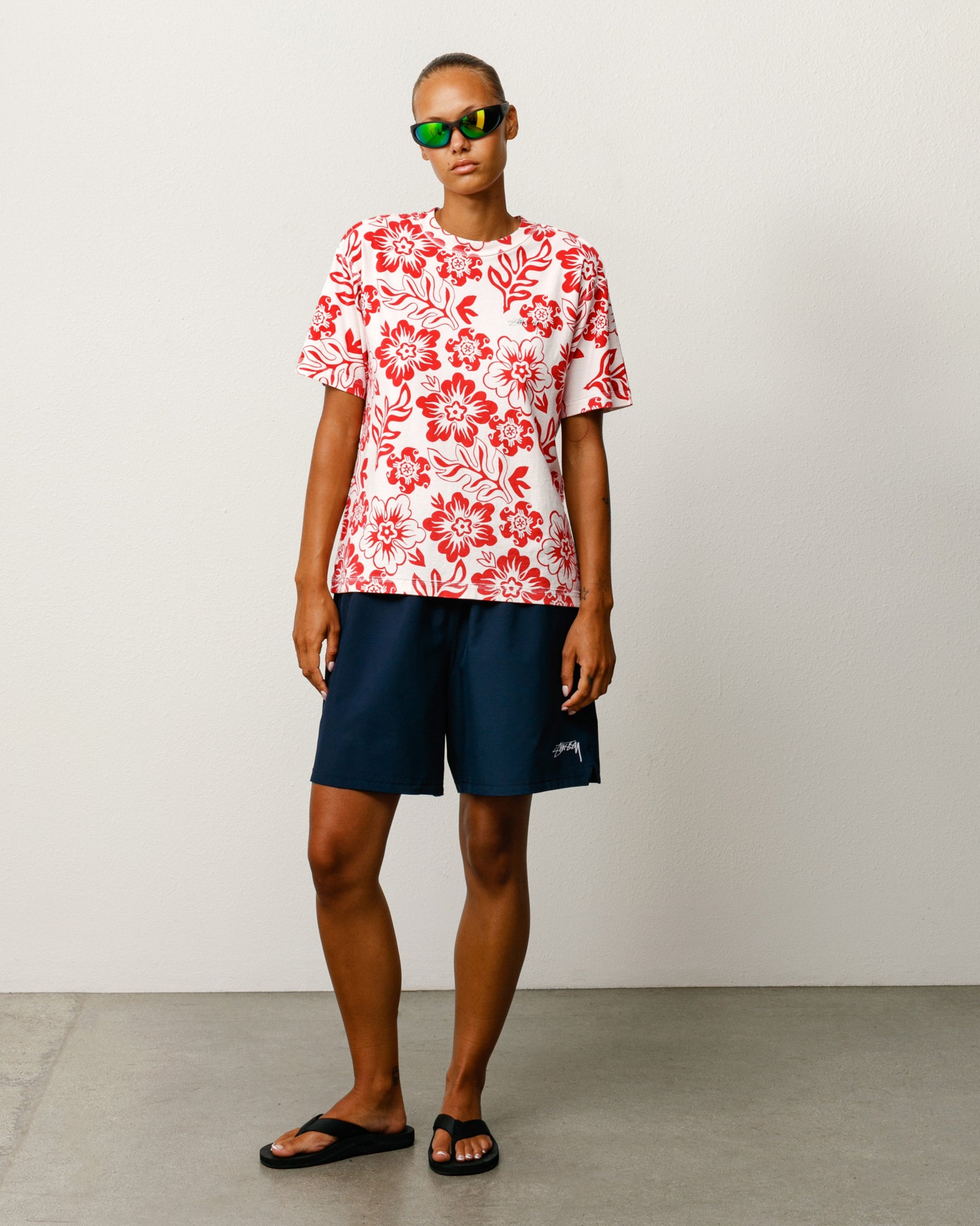 Lazy Ss Tee Floral Print Unisex Short Sleeve In White