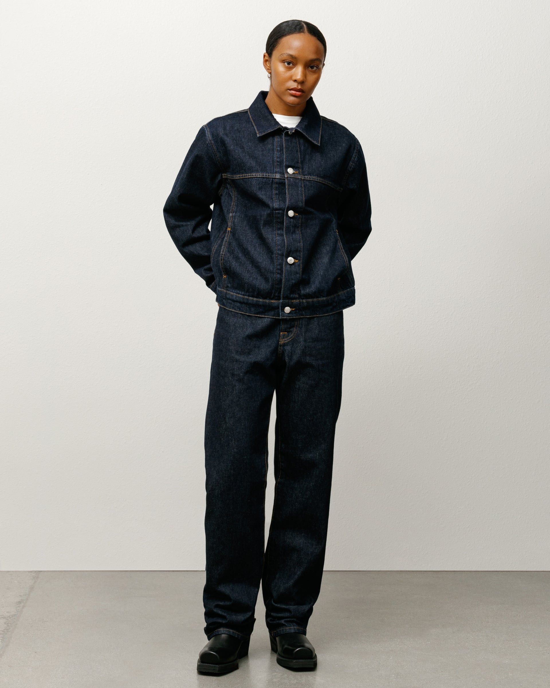 Trucker Denim Mens Long Sleeve In Rinsed Indigo