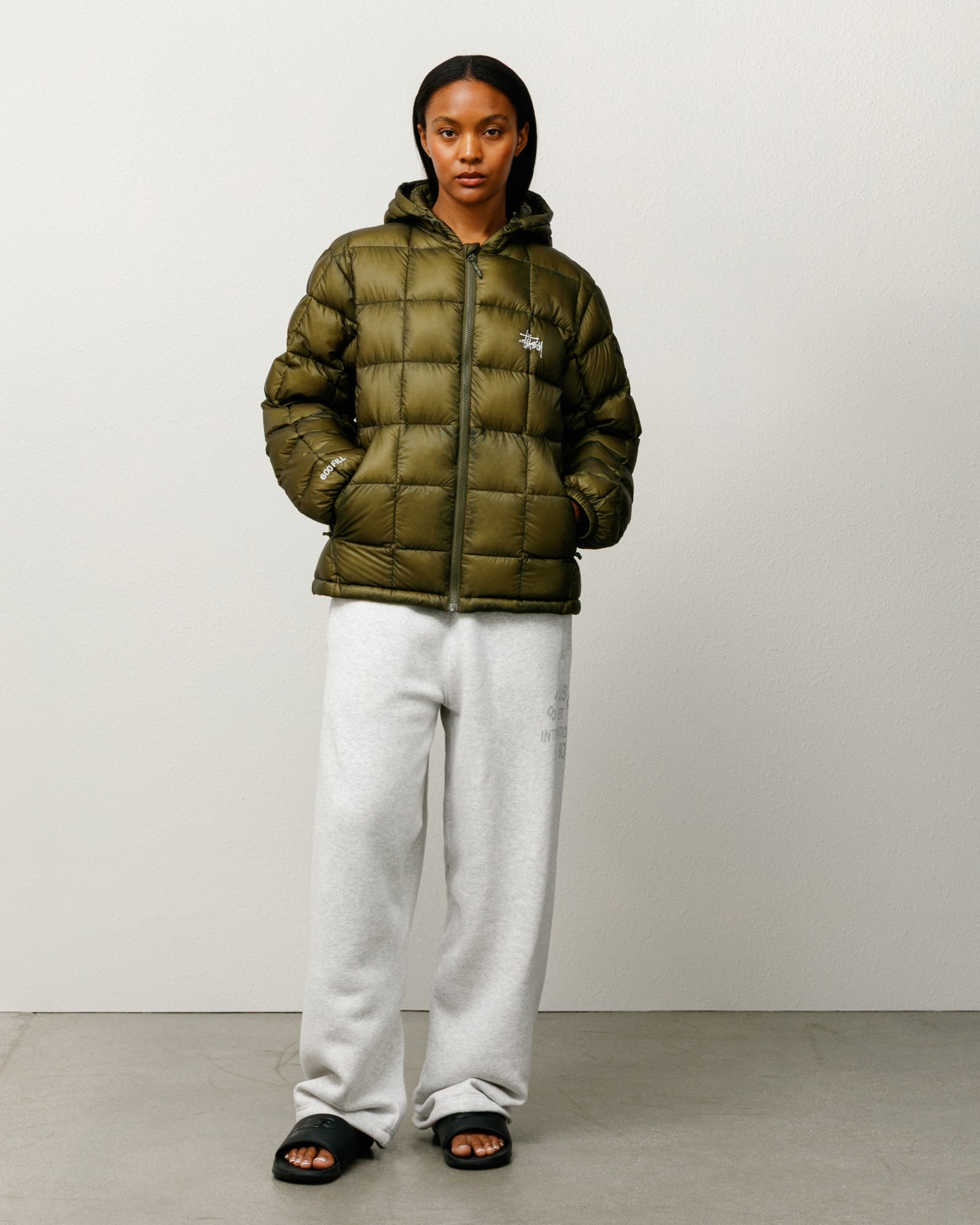 Midweight Hooded Puffer Mens Long Sleeve In Olive
