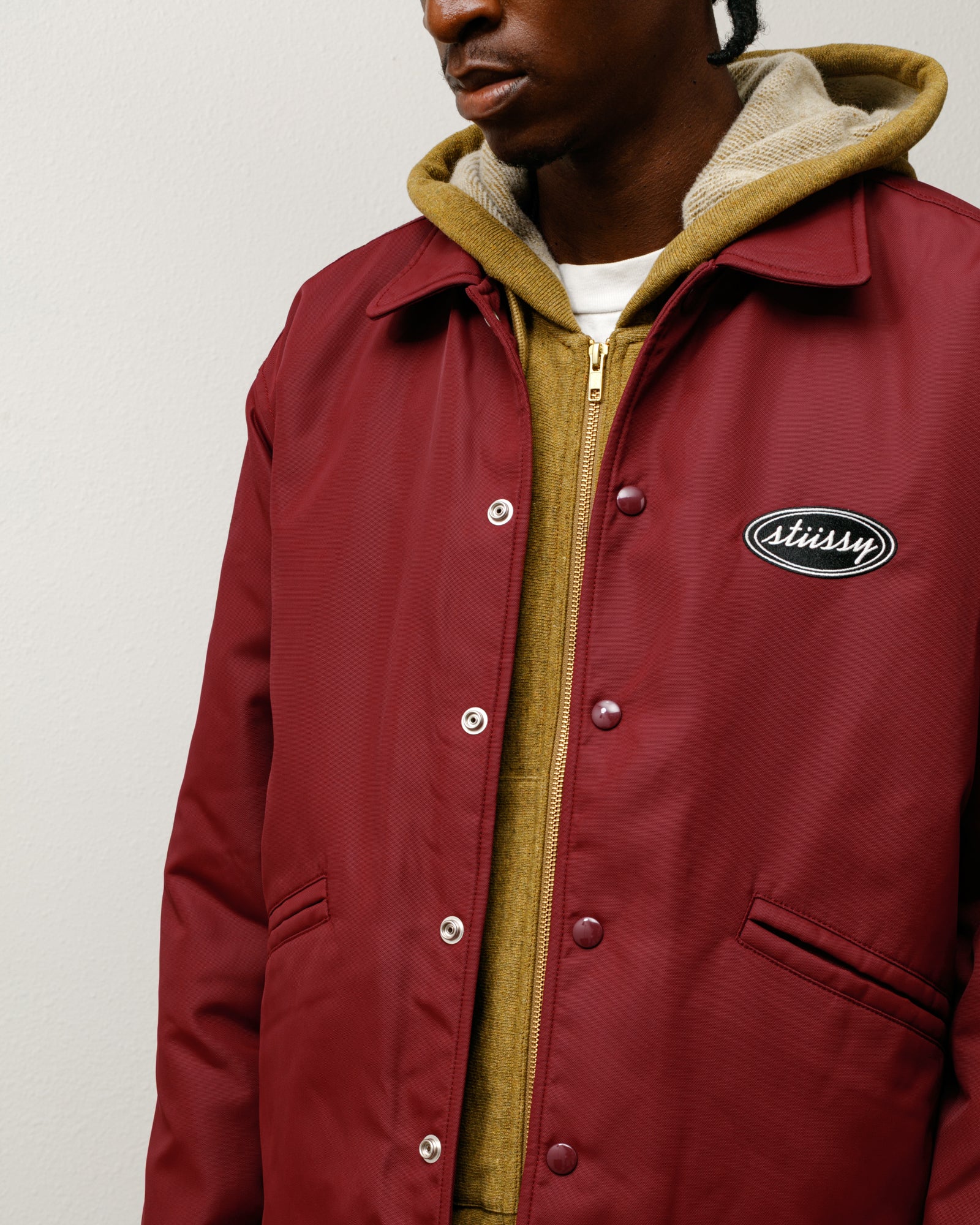 Coaches Jacket Mens Long Sleeve In Burgundy