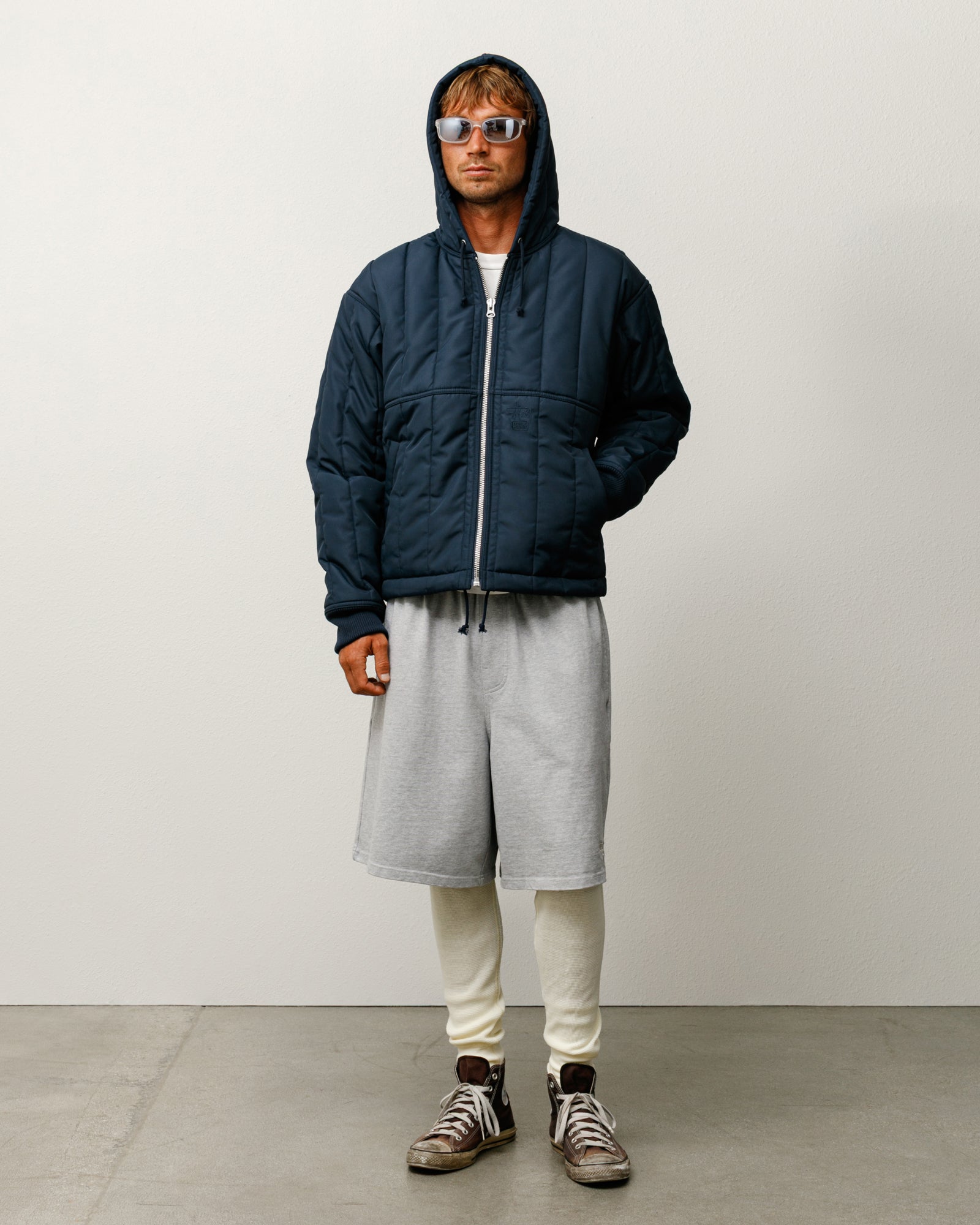 Work Jacket Quilted Nylon Mens Long Sleeve In Navy