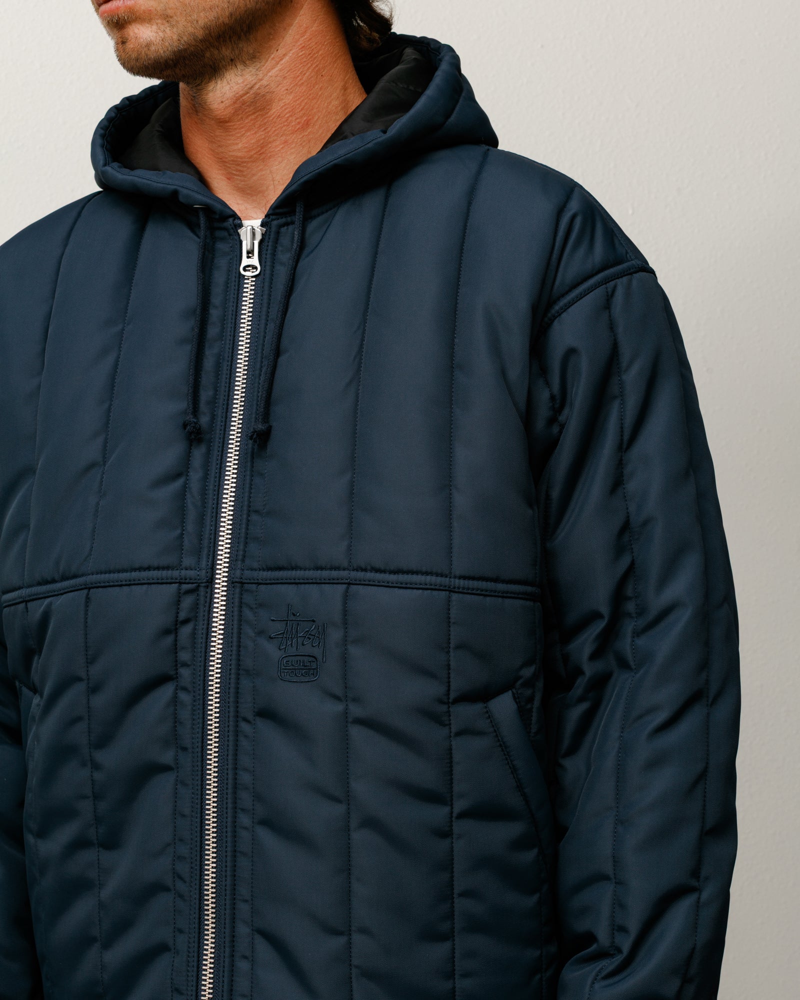 Work Jacket Quilted Nylon Mens Long Sleeve In Navy