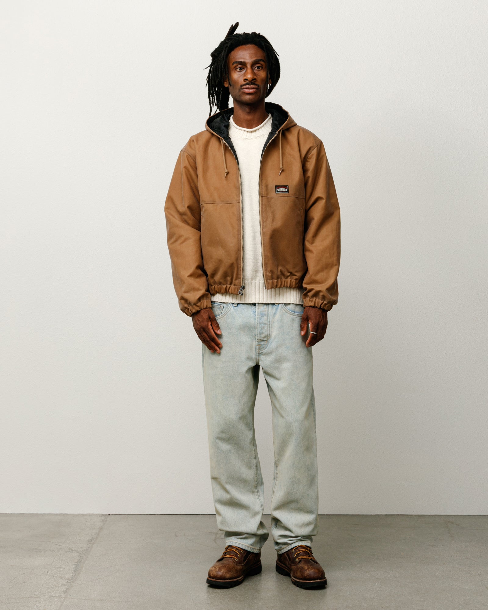 Work Jacket Waxed Cotton Mens Long Sleeve In Khaki