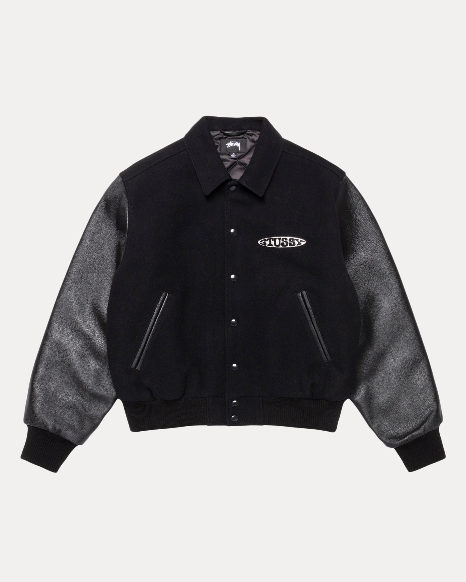 Globe Varsity Jacket – Black | Outerwear | Stüssy Canada