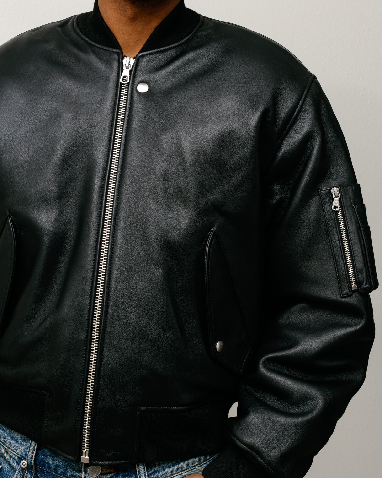 Leather Built Bomber – Black | Outerwear | Stüssy Canada