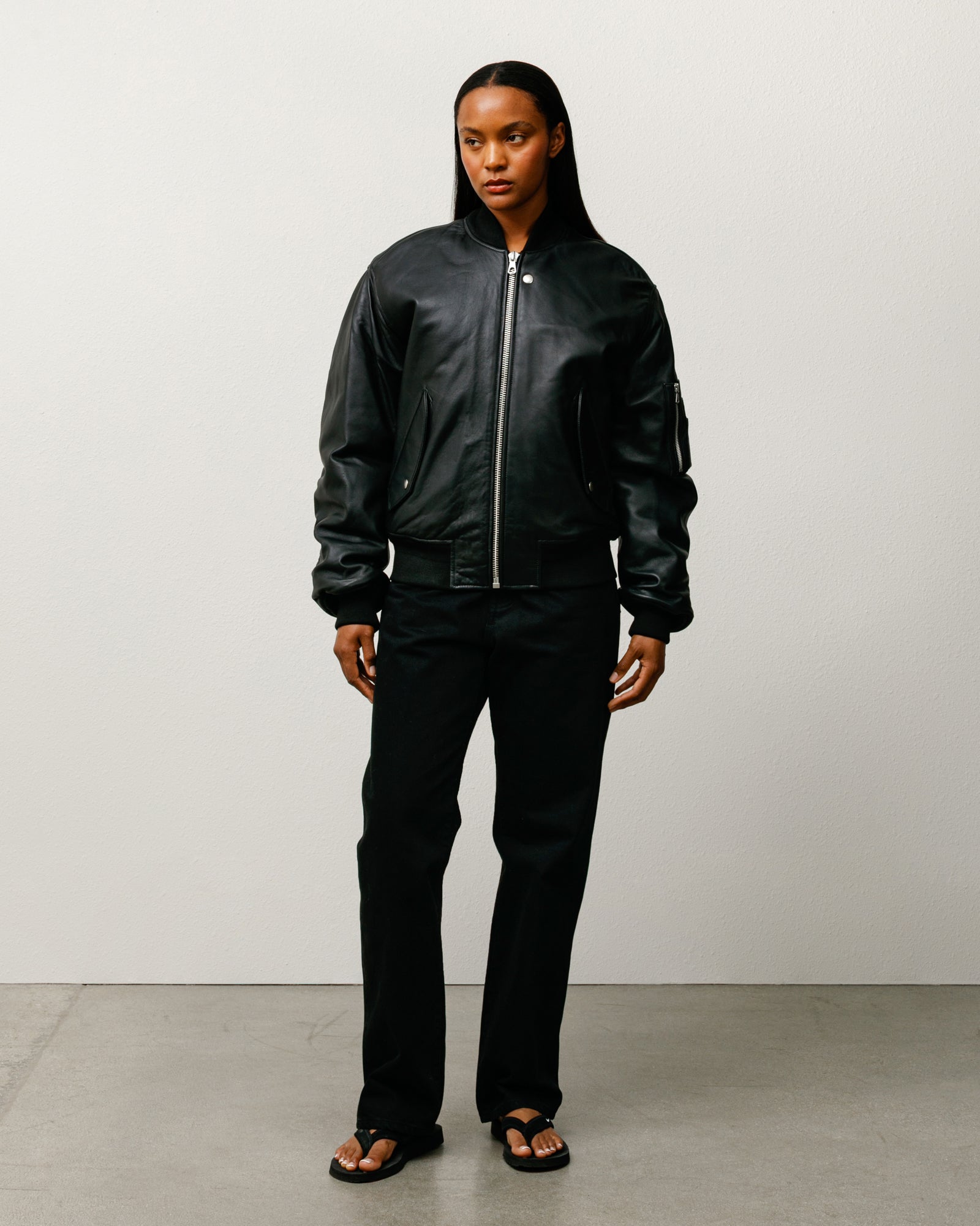 Built Leather Bomber Mens Long Sleeve In Black